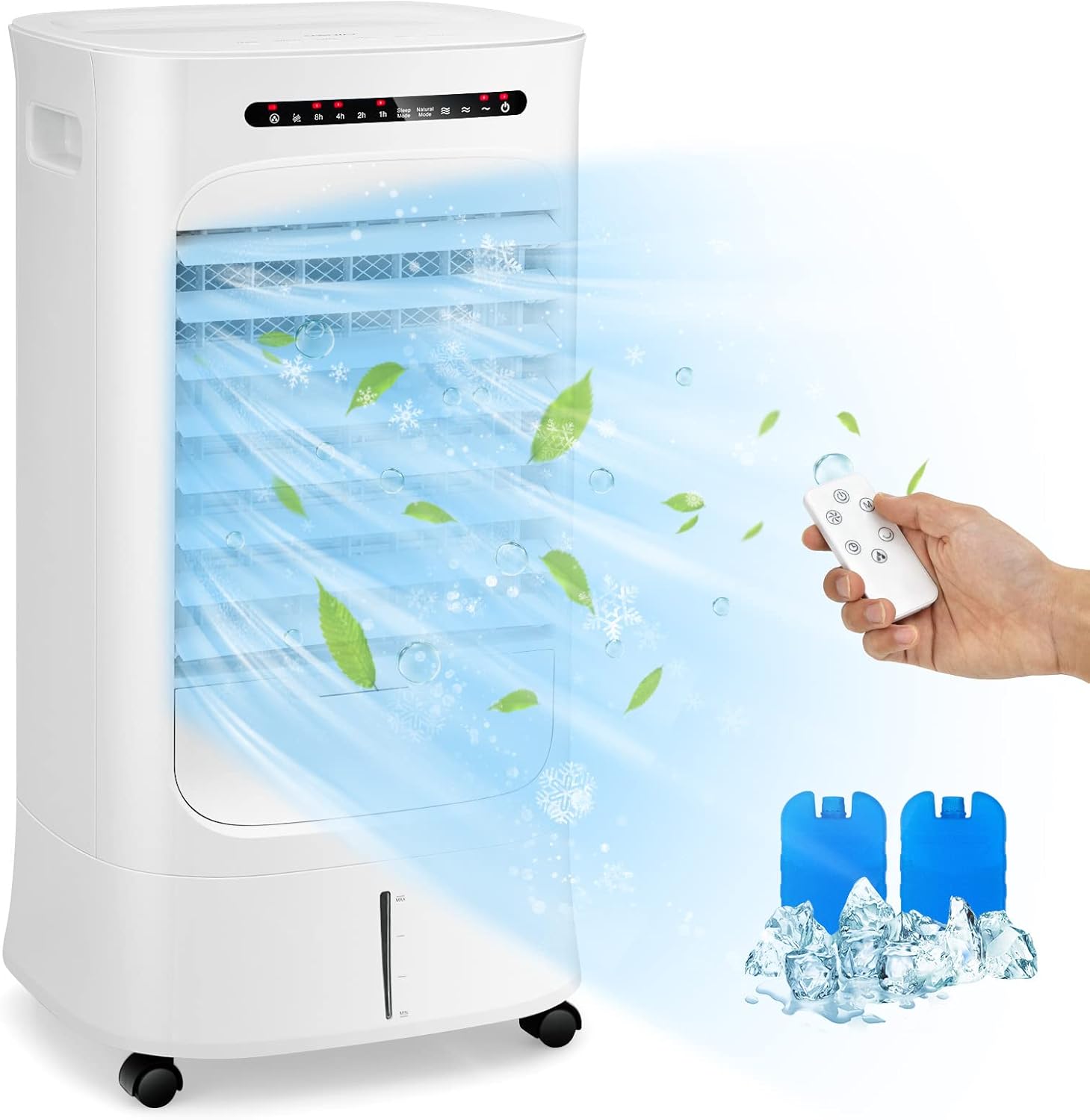 GOPLUS Klimaanlage mobil ohne Abluftschlauch, 15 Std. Timer, 66W, Klimagerät mit 10L Wassertank & 2 Kühlakkus, 3 in 1 Kühlen & Ventilieren & Befeuchten, Luftkühler 3 Gebläsestufen, inkl. Fernbedienung