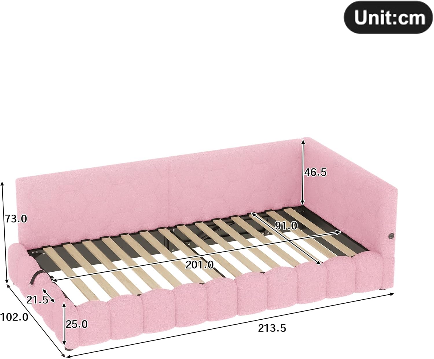 Schlafsofa Polsterbett 90x200 cm, Tagesbett mit USB-Anschluss und -Typ-C, Daybett mit 16 Farben Umgebungslicht, Sofabett mit Hydraulischer Stauraum, Lattenrost, Vliesimitat, Ohne Matratze, Rosa