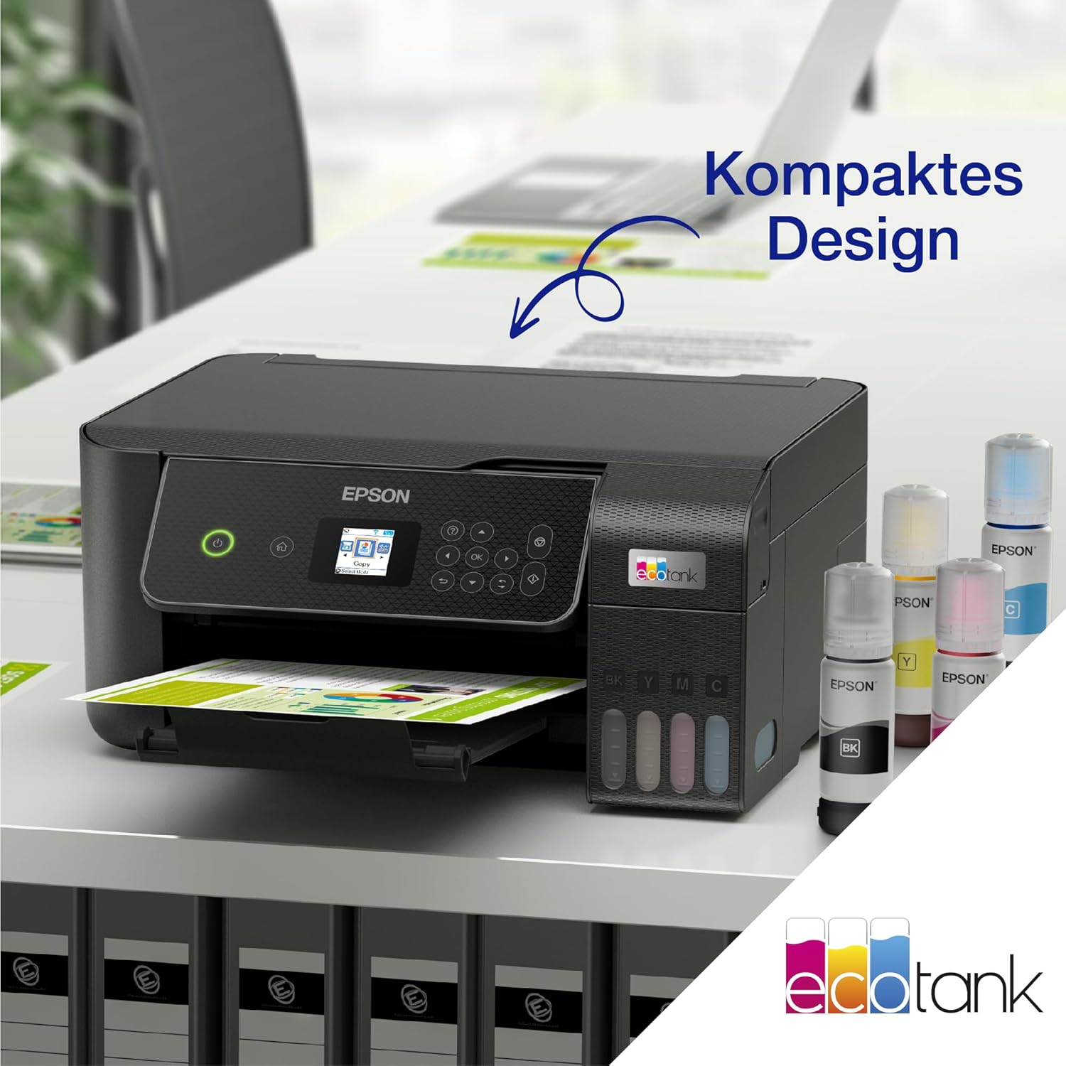 EcoTank ET-2870 Tintentankdrucker für vielbeschäftigte Haushalte WLAN A4 Drucken, Kopieren, Scannen 3.7 cm LCD-Display inkl. Tinte für bis zu 3 Jahre