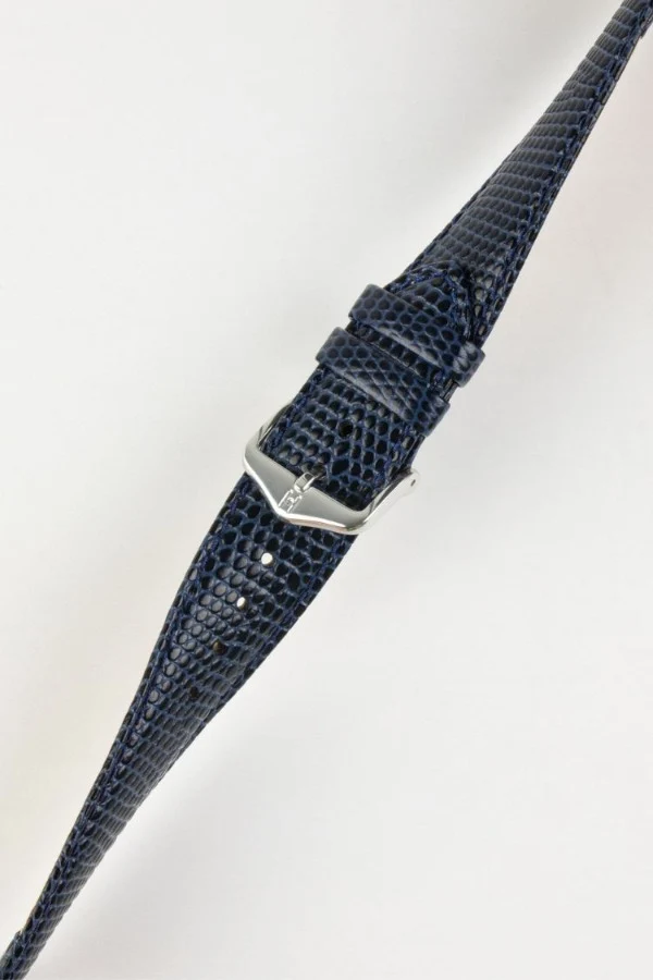 Hirsch RAINBOW NQR Lizard-Embossed Leather Watch Strap in BLUE