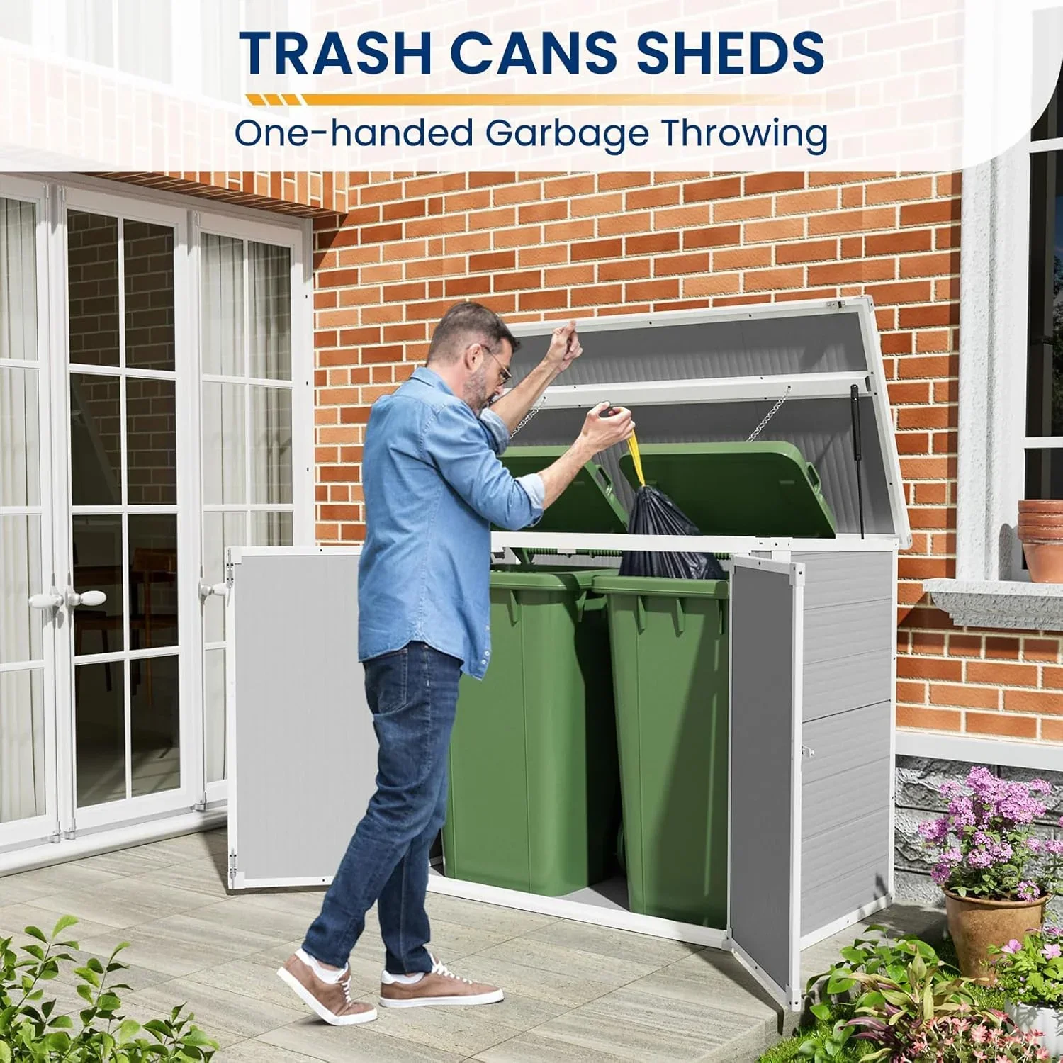 Amopatio 41 Cu Ft Horizontal Outdoor Storage Shed Resin Trash Can Storage Resin Shed Garden Tools