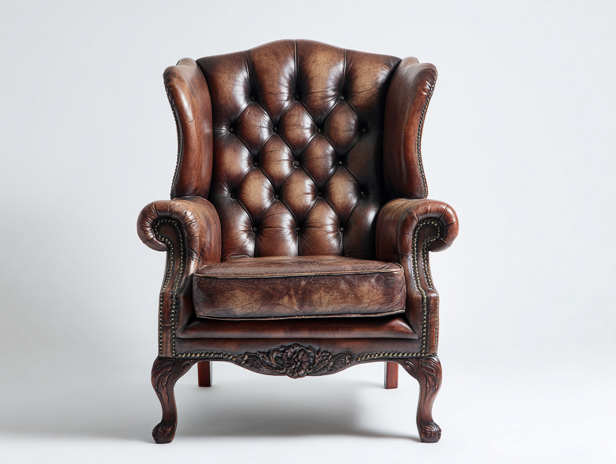 Ledersessel-Echtleder-Holz-87x94x109 cm-Braun-Klassischer Stil