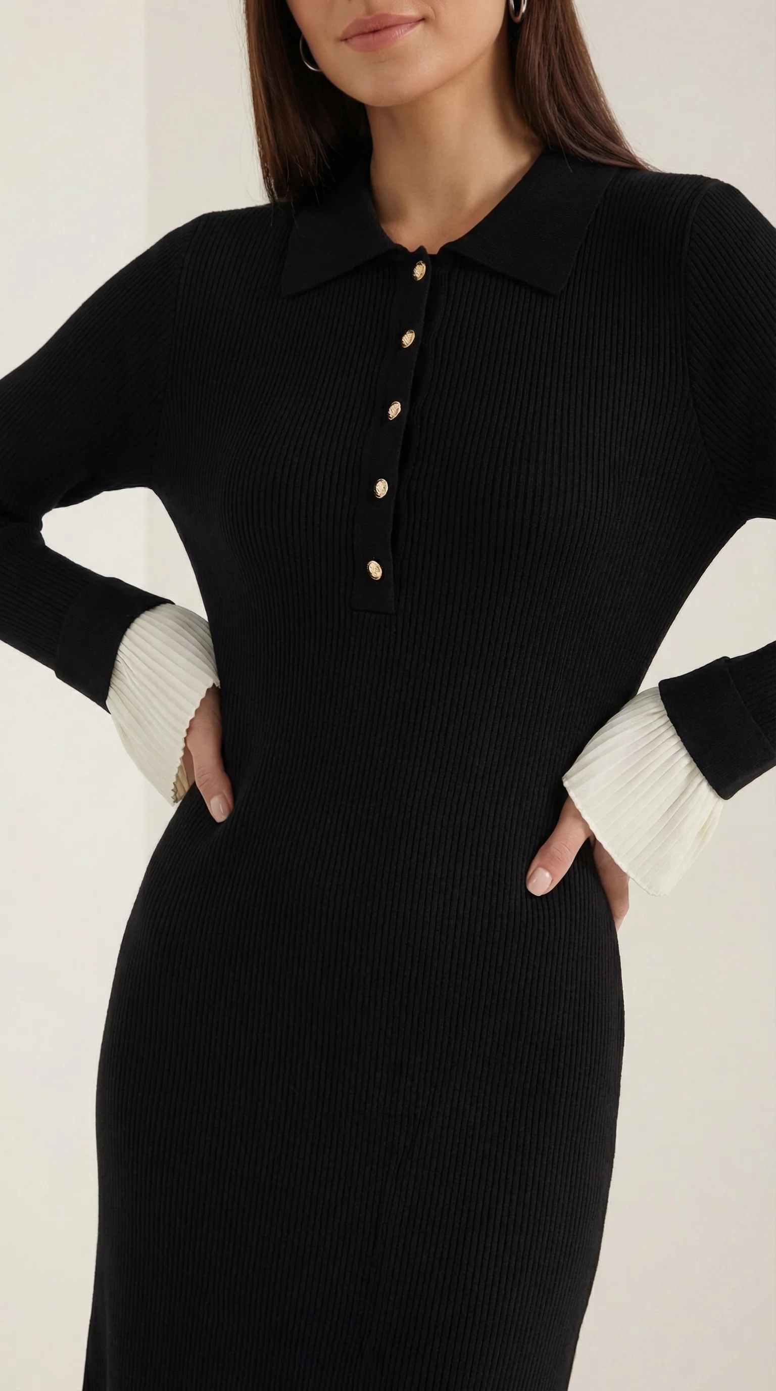 Strick-Maxikleid mit Polokragen