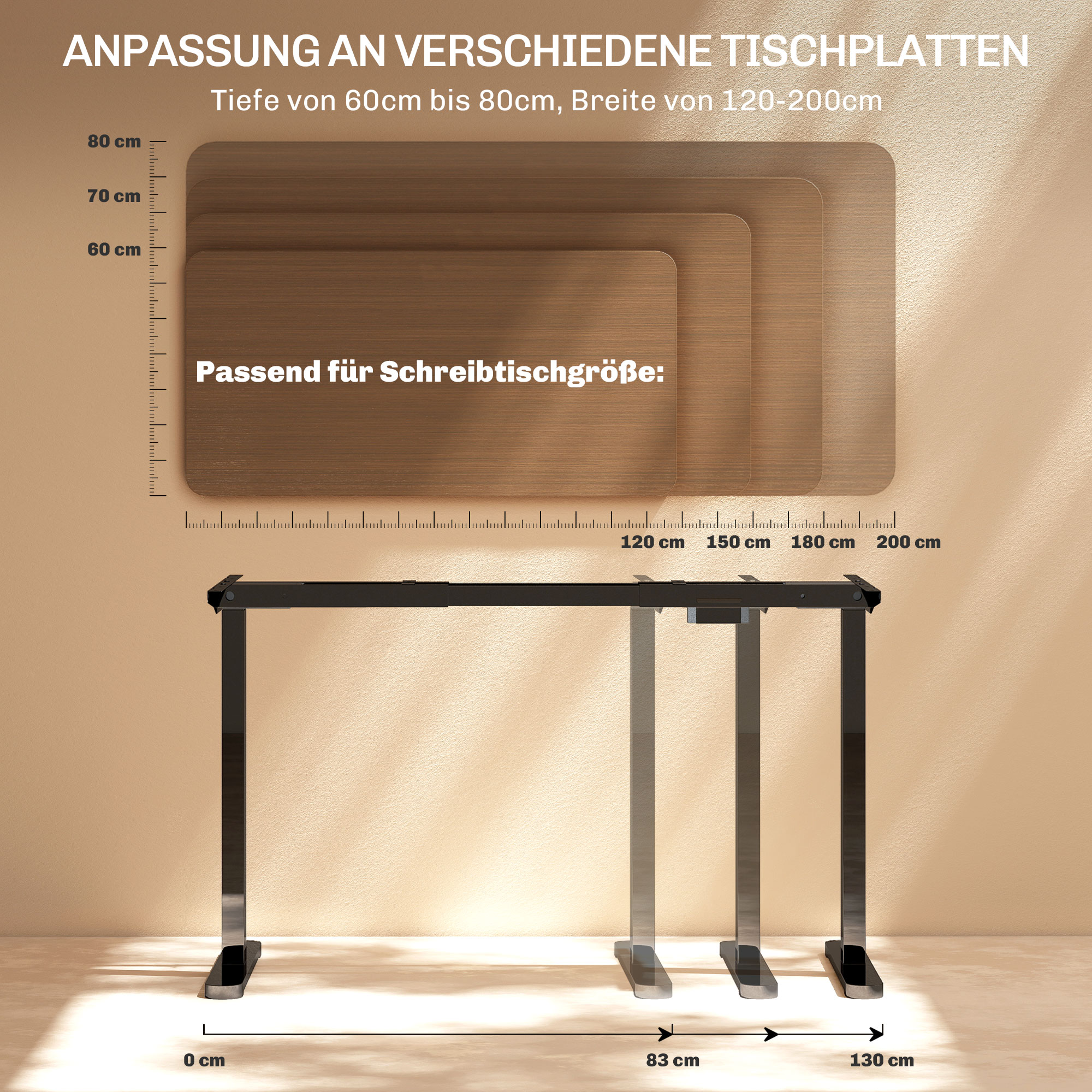 Elektrisch Verstelbaar Bureaubladframe, In Hoogte Aanpasbaar met Geheugenfunctie, Staal, Zwart