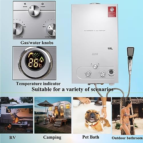ECUTEE 18L 36KW Scaldabagno a gas di petrolio liquefatto Scaldabagno a gas propano/GPL, Scaldabagno istantaneo senza serbatoio con kit doccia, Per docce da esterno, argento : Amazon.it: Fai da te
