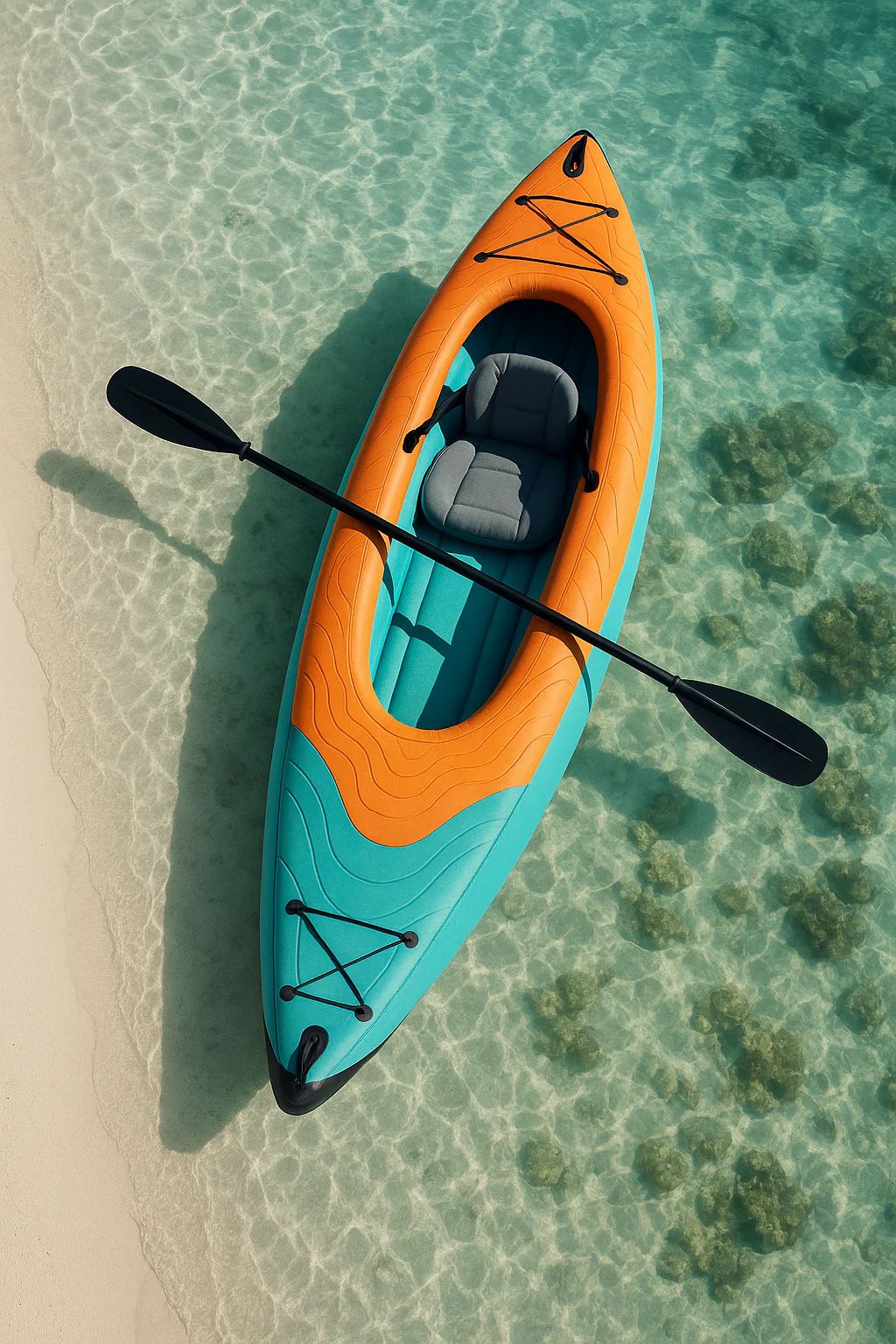 Enkelt oppustelig kajak med samlefunktion, orange/turkis PVC, til strand, s, flod, 305x78x33cm VelMppG490fM
