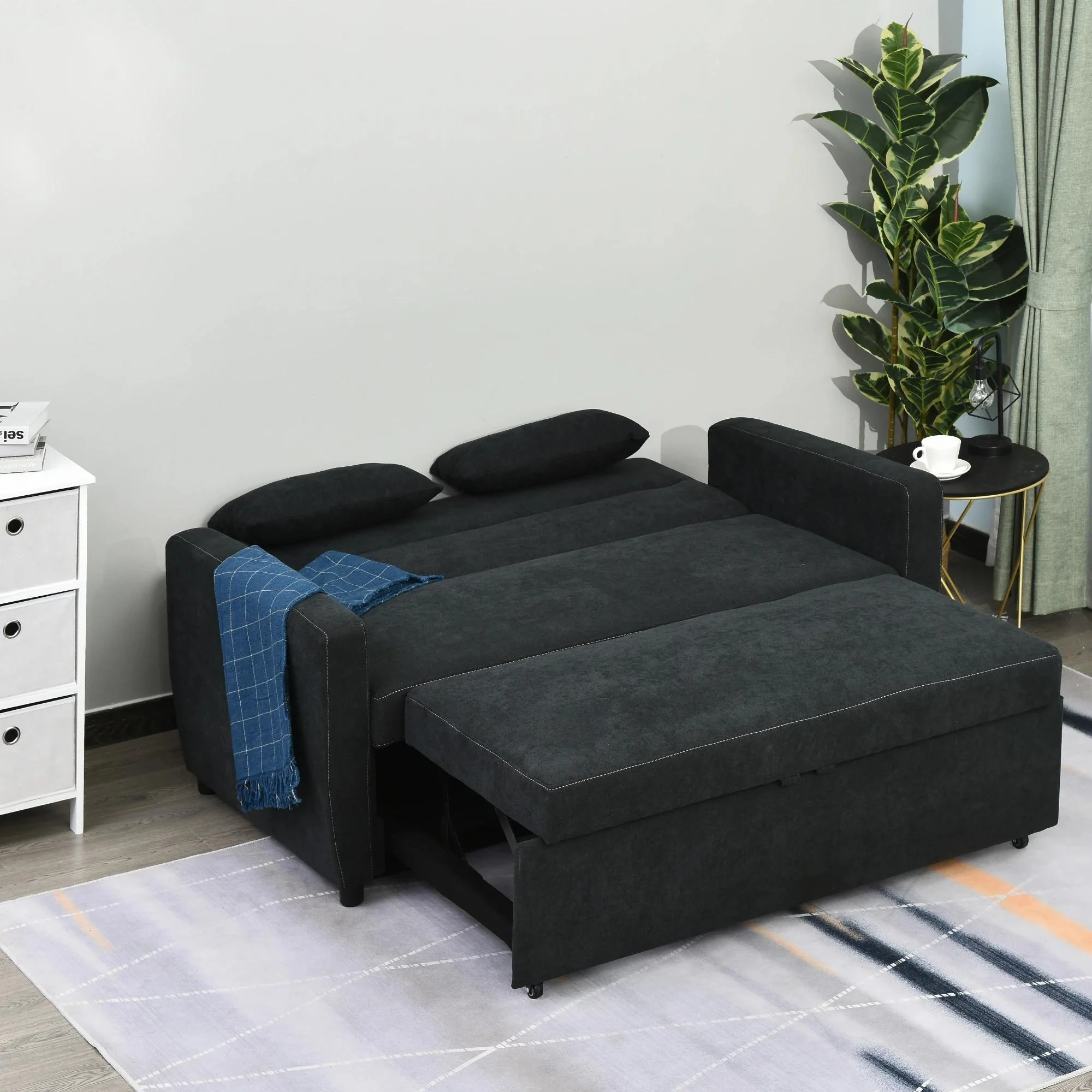 HOMCOM slaapbank, opklapbare bank, 2-zits stoffen bank, slaapbank, bank met slaapfunctie, bankstel, verstelbare hoek 148 x 82 x 89 cm