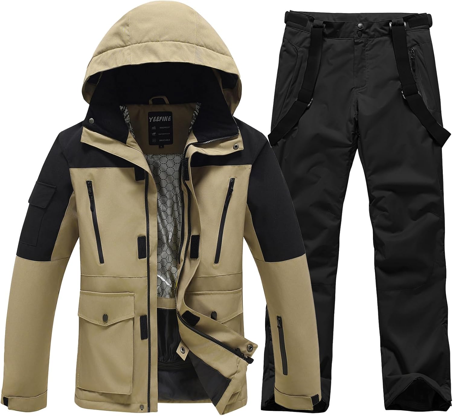 ALSOGO Skianzüge Für Herren 2-teiliger Snowboard Sets Wasserdicht Winddicht Winter Warme Ski Jacke und Hosen Set Zum Skifahren Snowboarden Klettern