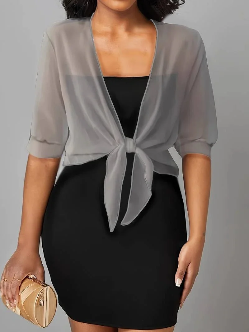 Transparente Damen-Bluse mit Bindeknoten und 3/4-?rmeln
