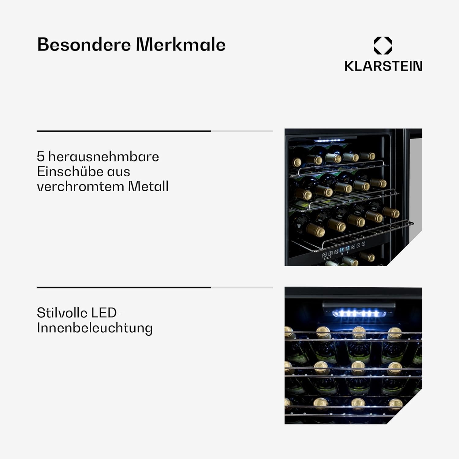 Klarstein Weinkühlschrank, 2 Zonen Getränkekühlschrank Klein, Freistehender Kleiner Weinschrank 80L, Wein-Kühlschrank mit Glastür, Indoor/Outdoor Flaschenkühlschrank, Wine Fridge 29 Flaschen