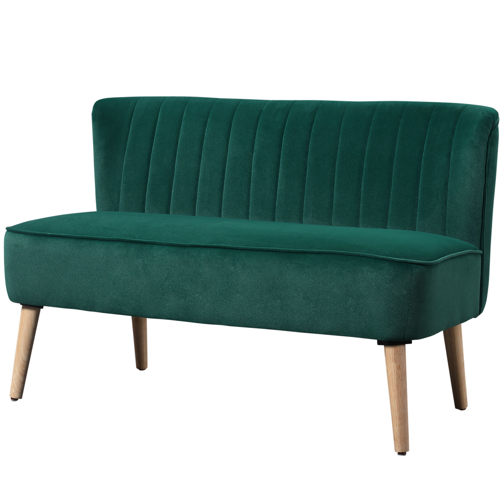 Sofa Retrodesign 2-zitsbank, houten poten, 117 cm x 56,5 cm x 77 cm, Donkergroen