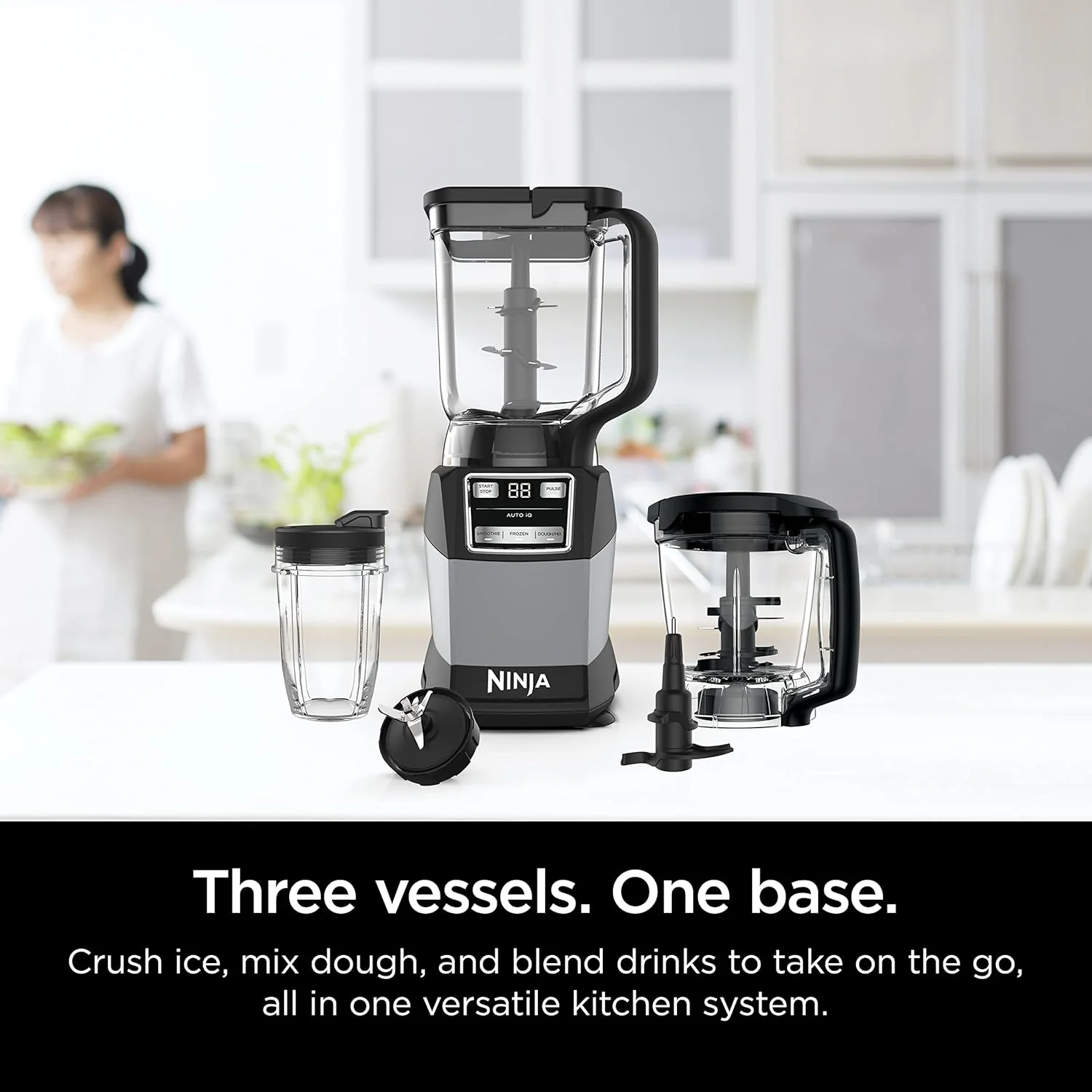 Ninja Blender Compact Kitchen System for Smoothies. Doughs. and Frozen Drinks with Auto-IQ. 72 oz* Blender Jar
