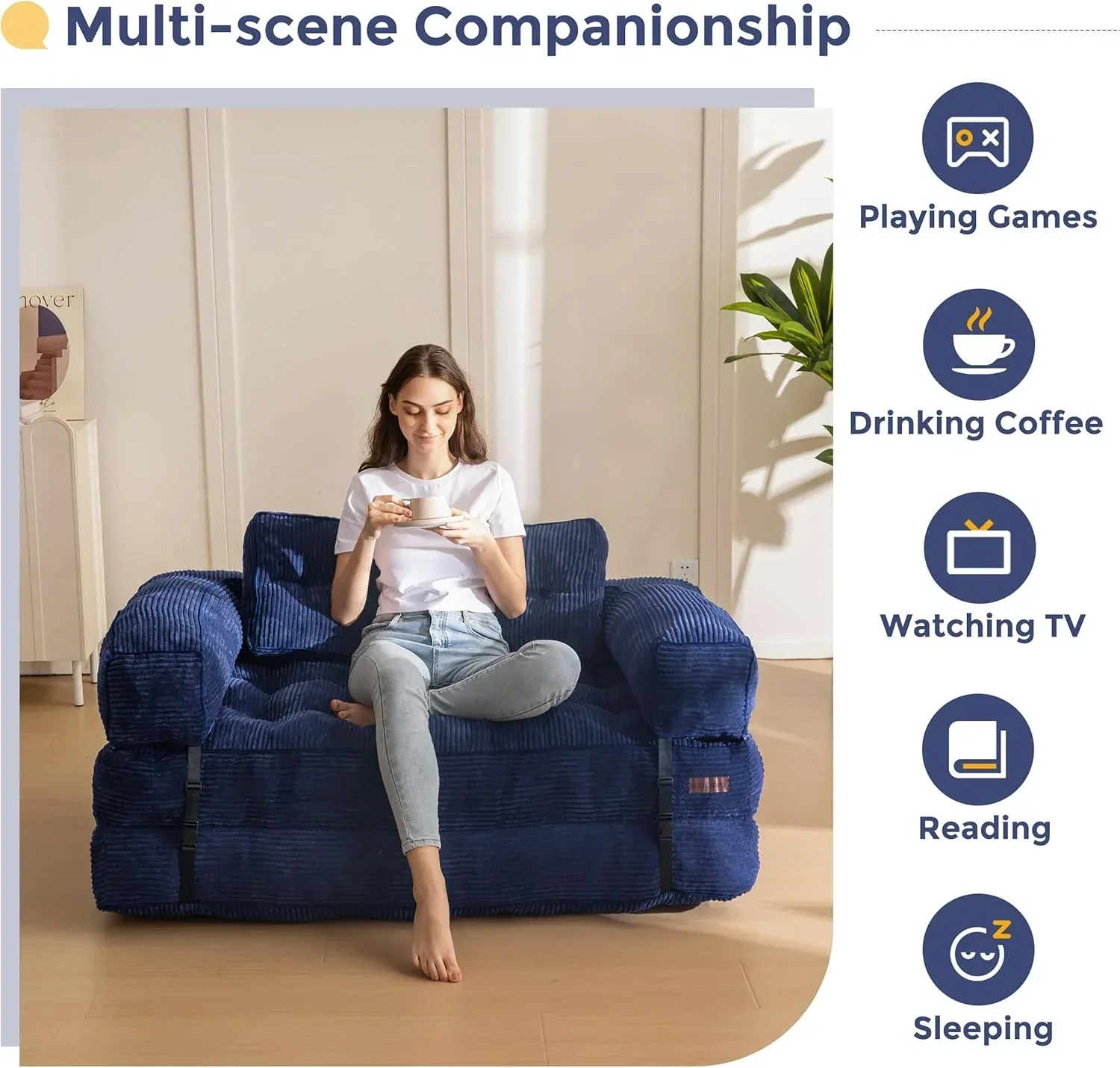 Folding Sofa Bed L-Shaped Convertible Sofa Bed with Armrests and Pillows