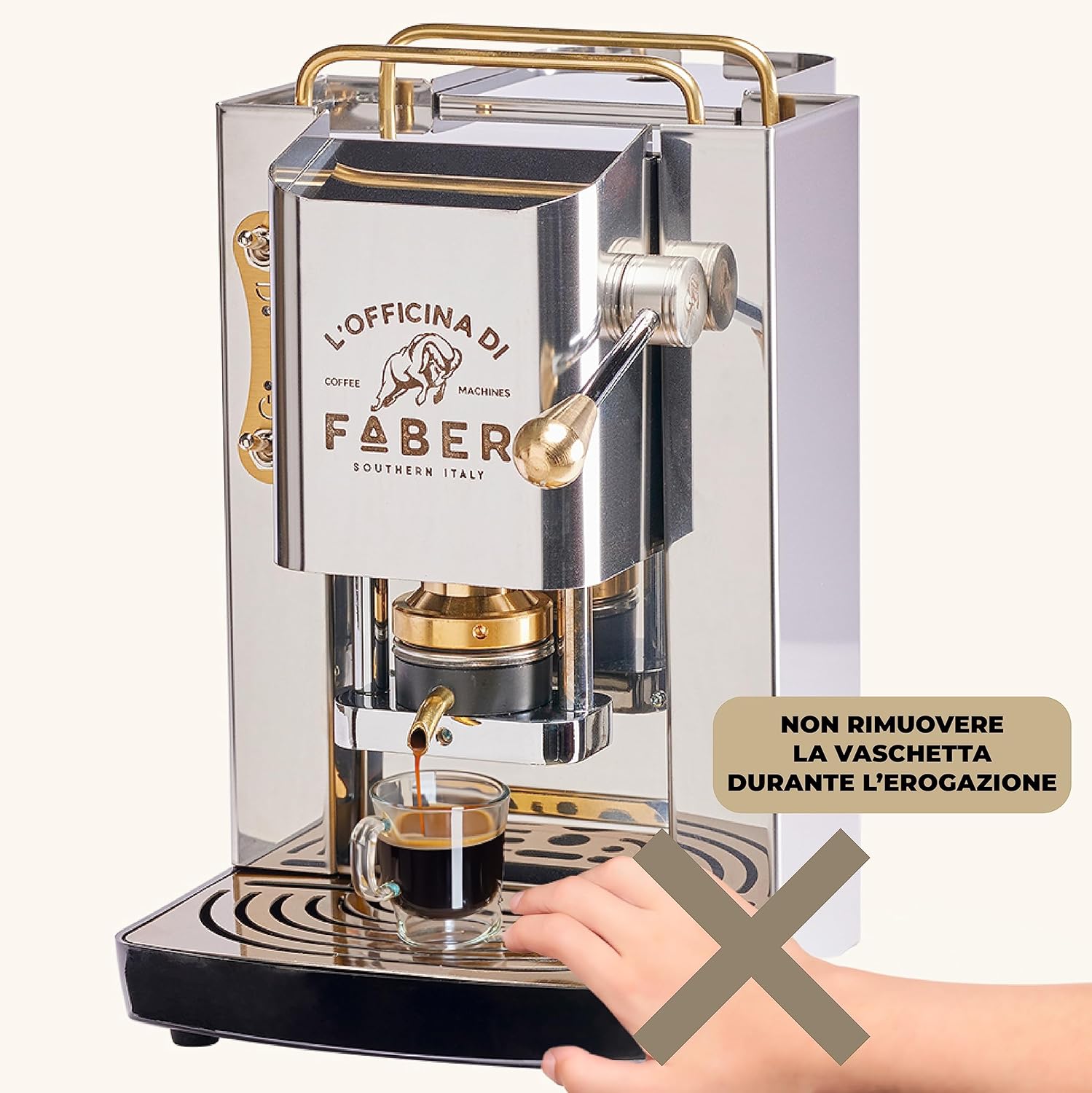Faber PRO Total Deluxe Kaffeemaschine aus Messing, 44 mm Ese Papier, 1.3 liters, (Weiß)