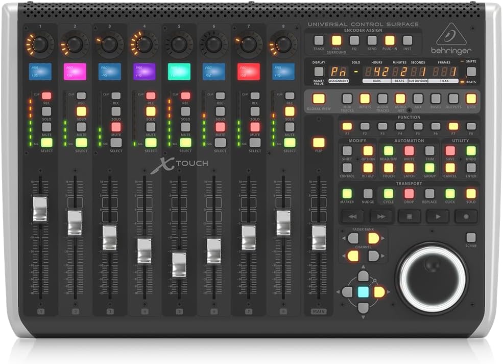 Behringer X-TOUCH Universal-Bedienoberfläche Mit 9 Berührungsempfindlichen Motor-Fadern, LCD-Scribble-Streifen und Ethernet/USB/MIDI-Schnittstelle
