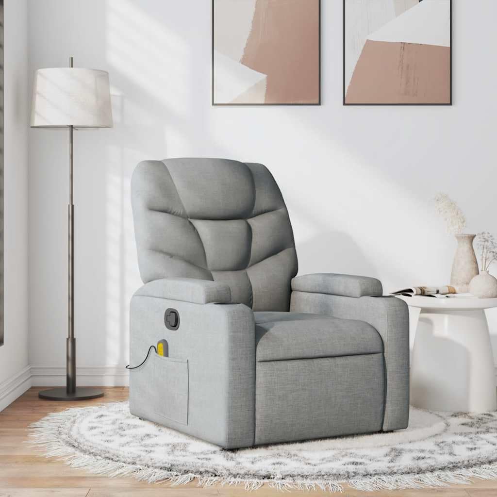 vidaXL Massagesessel, Sessel Verstellbare Rückenlehne, Fernsehsessel Relaxsessel mit Vibrationsfunktion, Liegesessel Polstersessel Ruhesessel, Hellgrau Stoff