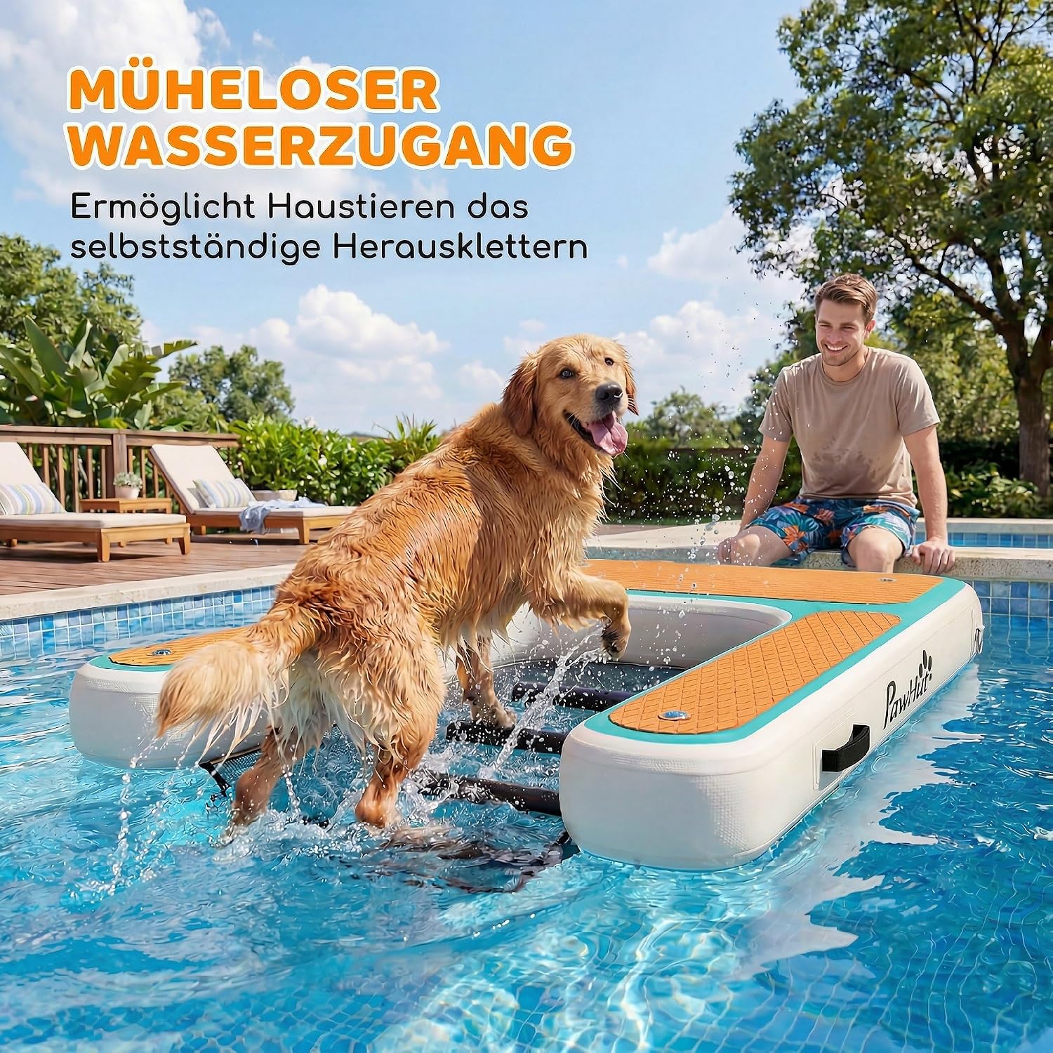PawHut Aufblasbare Hunde Wasserrampe Hunderampe Pool 151x102 cm Tragbares Hundeboot mit Rutschfester Eva-Oberfläche Schwimmende Dock Leiter für große Hunde bis 100kg Schwimmleiter für Pool Boot Seen