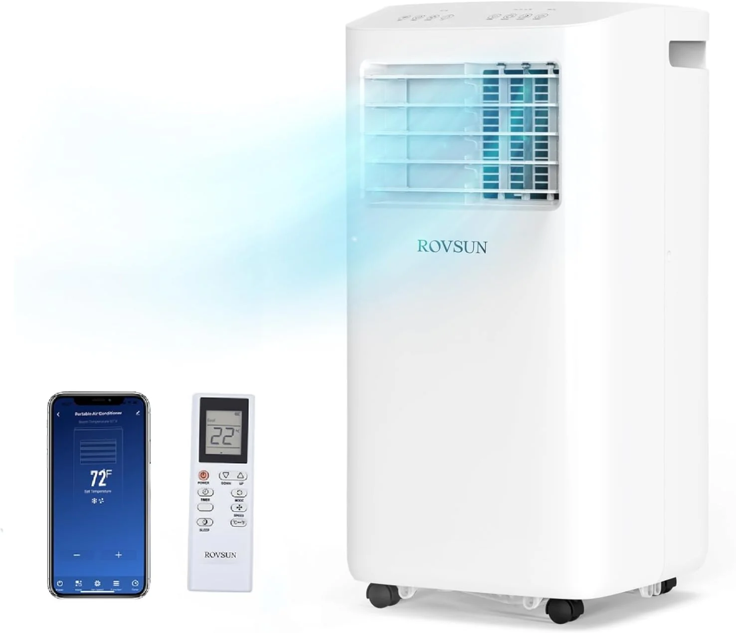 ROVSUN WiFi Enabled Smart 8000 BTU Portable Air Conditioner with Remote & APP Control. 3-in-1 Cooler. Dehumidifier & Fan. Powerful Room Mobile AC Unit with Rolling Wheels & Easy Installation Kit