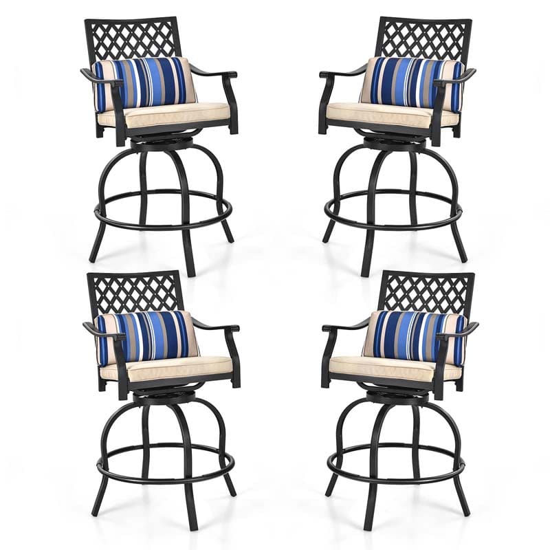 2/4 Pcs 360�� Swivel Rocking Bar Stools with Back & Soft Cushions, Steel Frame Outdoor Bar Height Dining Chairs
