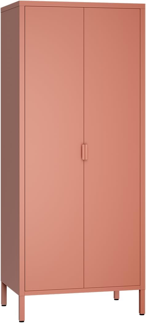 skølm Ituri Metallschrank Terrakotta – Kleiderschrank mit 6 Fächern & 2 Kleiderstangen – Garderobenschrank Flur 80 cm breit – Schlafzimmerschrank Industrial Style – Stahlschrank für Wohnzimmer & Büro