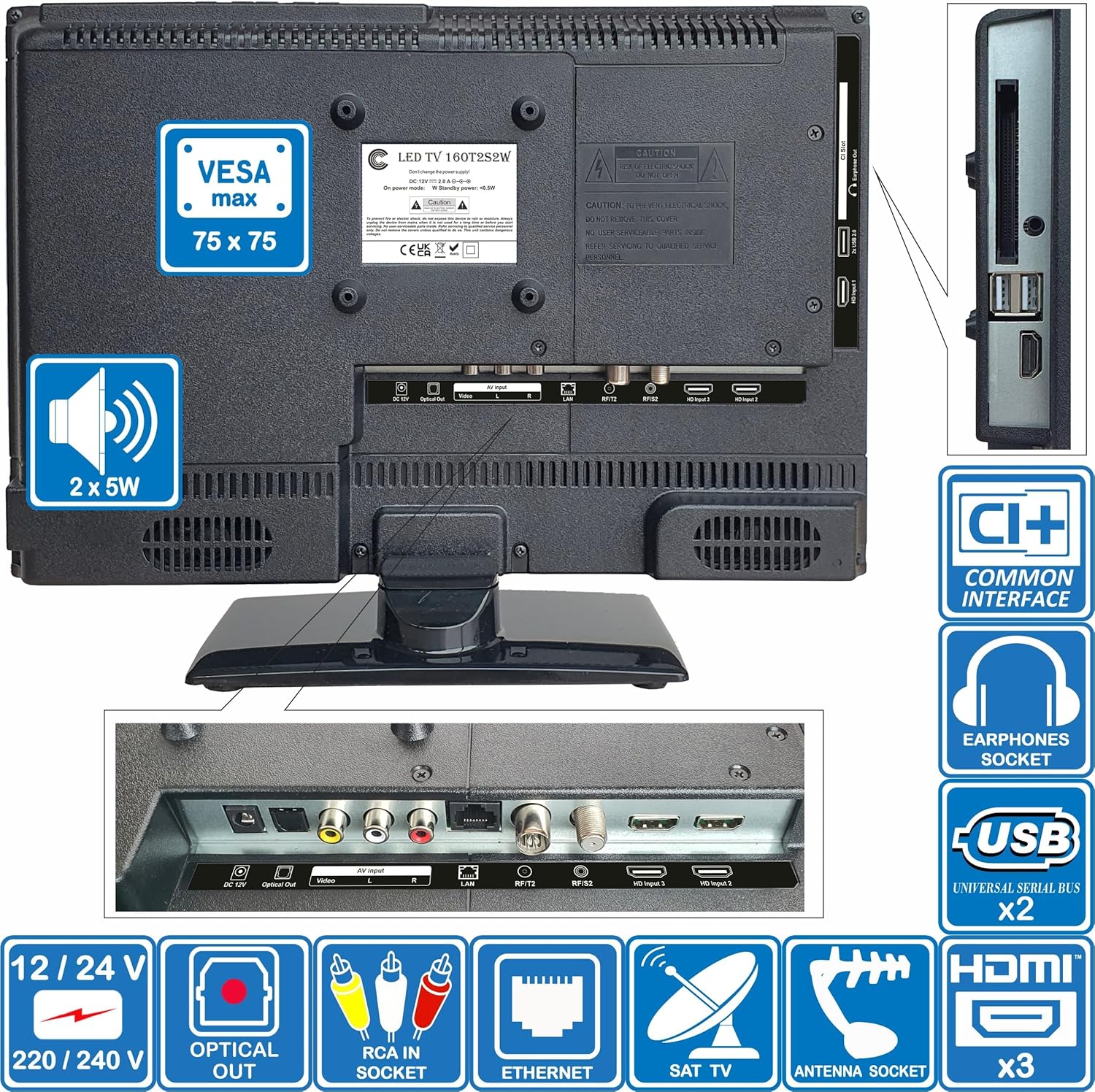 Unispectra® 16“ Smart TV (webOS) Full HD 230V 24V Triple Tuner: Sat, Antenne, Kabel TV, 3xHDMI, 2xUSB, Magic Remote. 12V Fernseher für Wohnmobile, Wohnwagen, LKWs, Lieferwagen, Boote