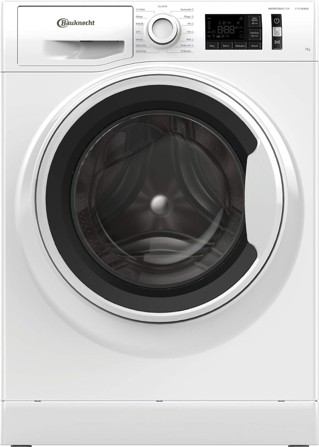 Bauknecht W Active 711 B Waschmaschine-Frontlader/ 7kg/ 1400 U/min/Kraftvolle Fleckentfernung/Dampf Programme/Steam Hygiene mit Antivirus/Steam Refresh/Stopp&Add Funktion/Dynamic Inverter-Motor