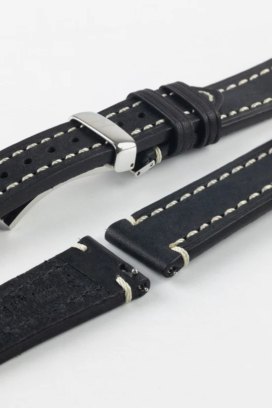 Hirsch LIBERTY Leather Watch Strap in BLACK