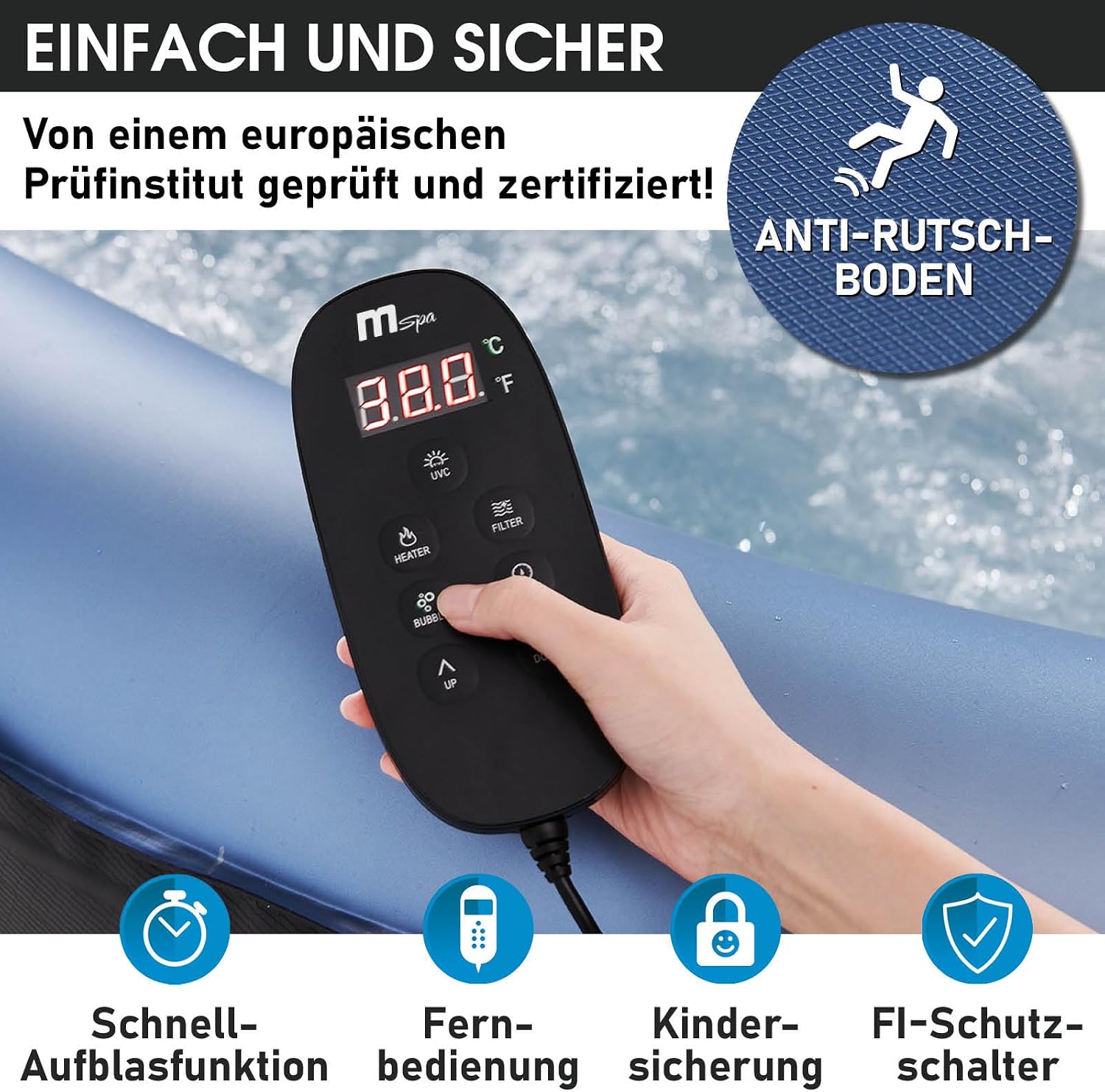 BRAST Whirlpool aufblasbar MSpa Bergen für 4-8 Personen | viele Größen Ø180-224cm | In- Outdoor Pool | Ganzjähriger Einsatz | bis zu 144 Massagedüsen | Stromsparend inkl. Energiespar-Timer | Bergen 6