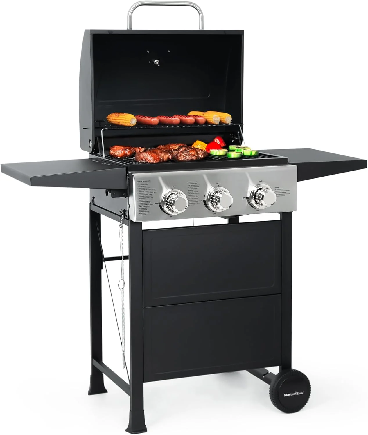MASTER COOK 3 Burner BBQ Propane Gas Grill 472 Sq. In. Cooking Area 30.000 BTU Stainless Steel