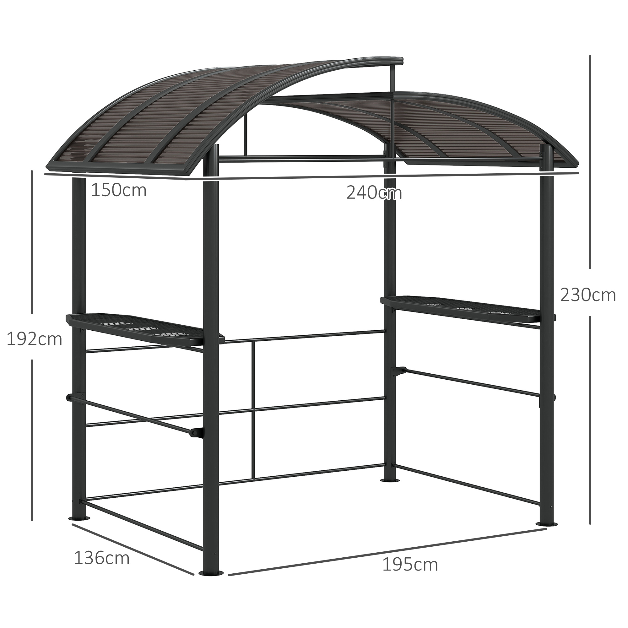 Outsunny Grillpaviljoen Grilldak Grillprieel, weerbestendig, 240 cm x 150 cm x 230 cm, Geelbruin + Donkergrijs