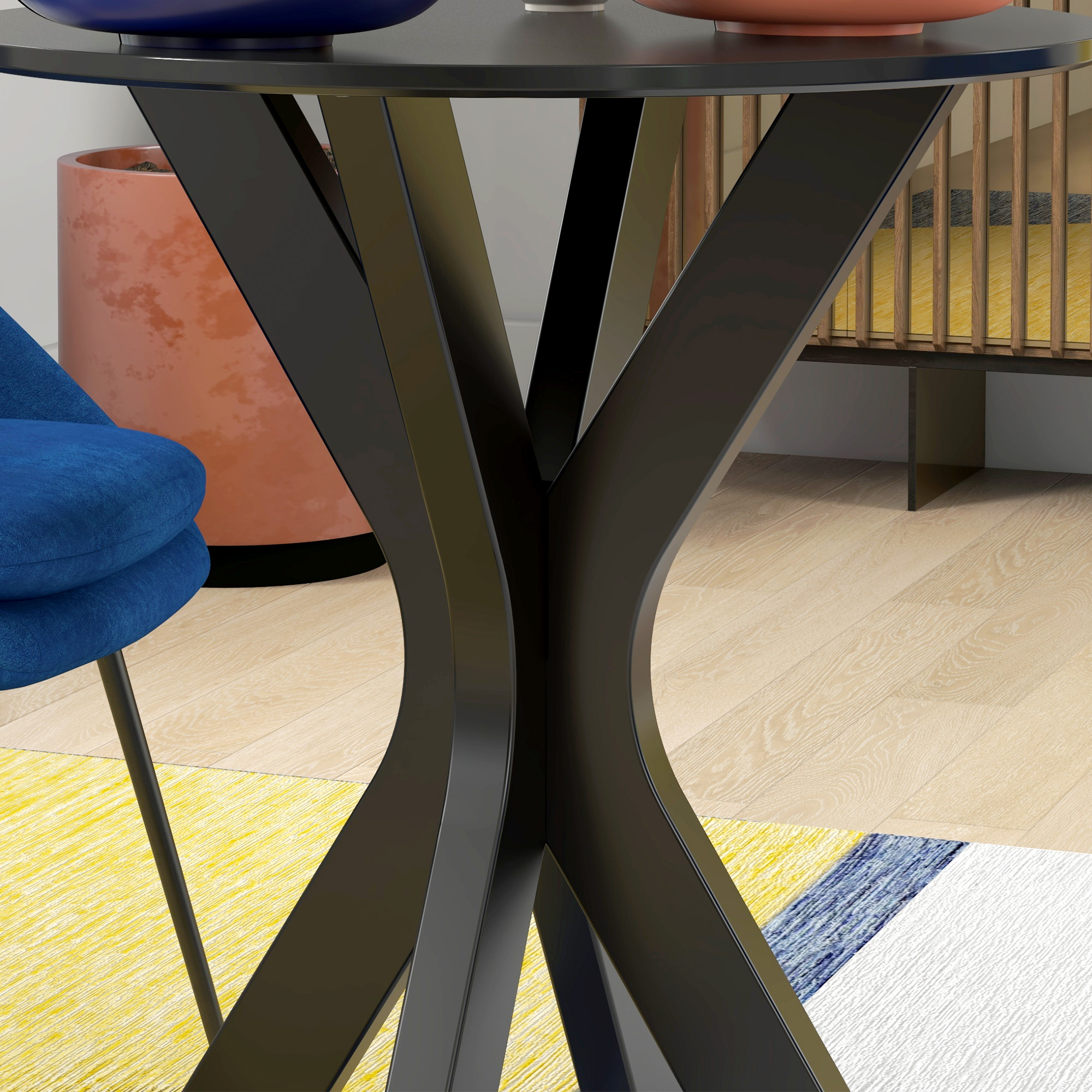 Ronde Eettafel Keukentafel, Modern Ontwerp, 78 cm x 78 cm x 75 cm, Zwart