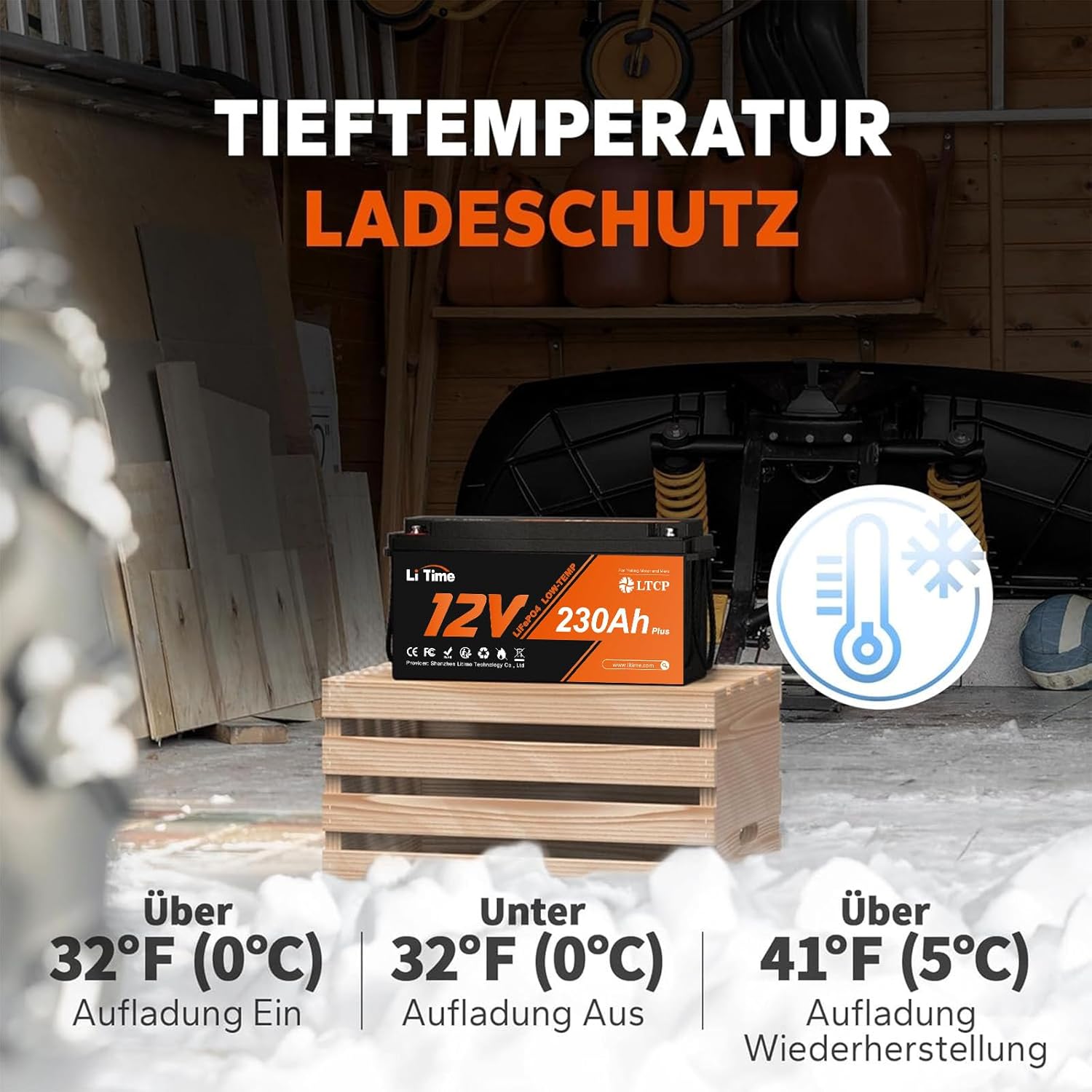 Litime 12V 230Ah Plus LiFePO4 Batterie Low-Temp-Schutz Eingebautes 200A BMS, Max 2944Wh Energie, Lithium-Eisenphosphat Batterie Perfekt für Womo, Camping, Solaranlage, Boot, Hausenergiespeicher