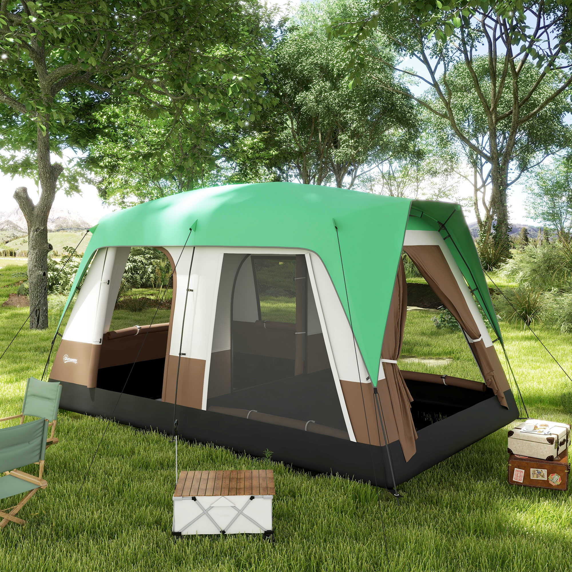 Campingtent voor 7-8 Personen, Meshvensters, met Draagtas, 4,90 x 3,05 x 2,25 m, Groen