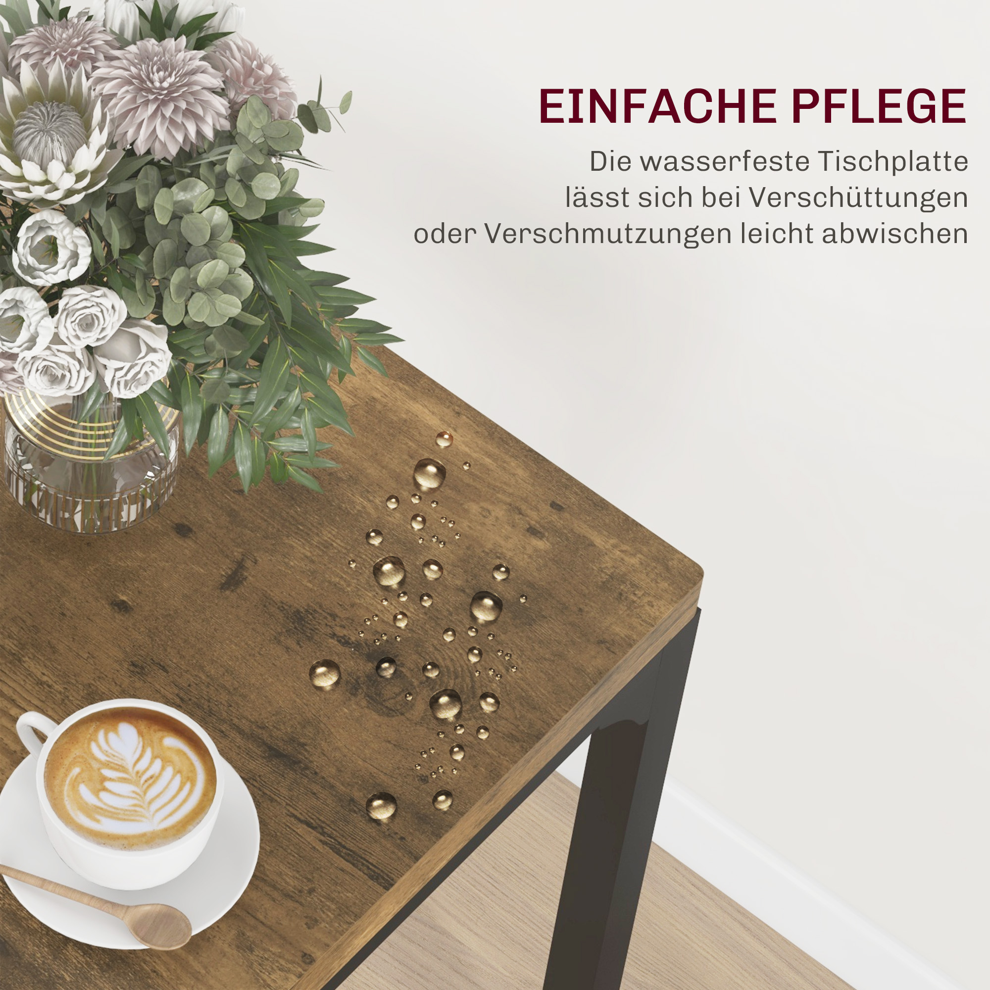 3-delige Eethoek, Esstafel-Set, 1 Tafel, 2 Stoelen, MDF+Metaal, Bruin