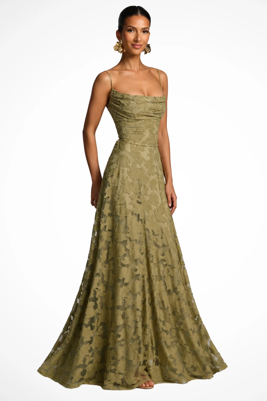 Damen Maxikleid f��r Hochzeitsg?ste mit Wasserfallausschnitt und floraler Spitze �C Elegantes festliches Kleid f��r Anl?sse