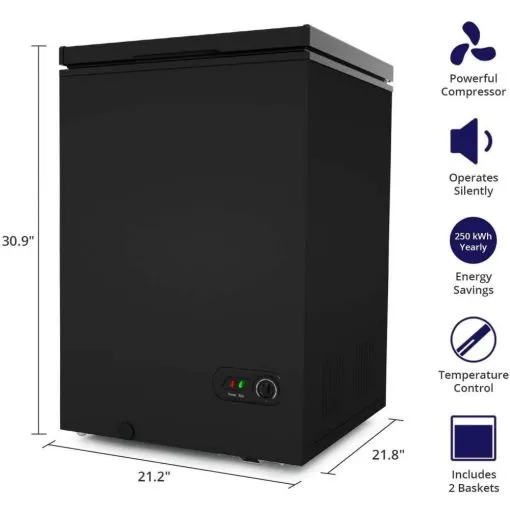Chest Freezer �� 3.5 Cu Ft with 2 Removable Baskets �� Reach In Freezer Chest �� Quiet Compact Freezer �� 7 Temperature Settings �� Black