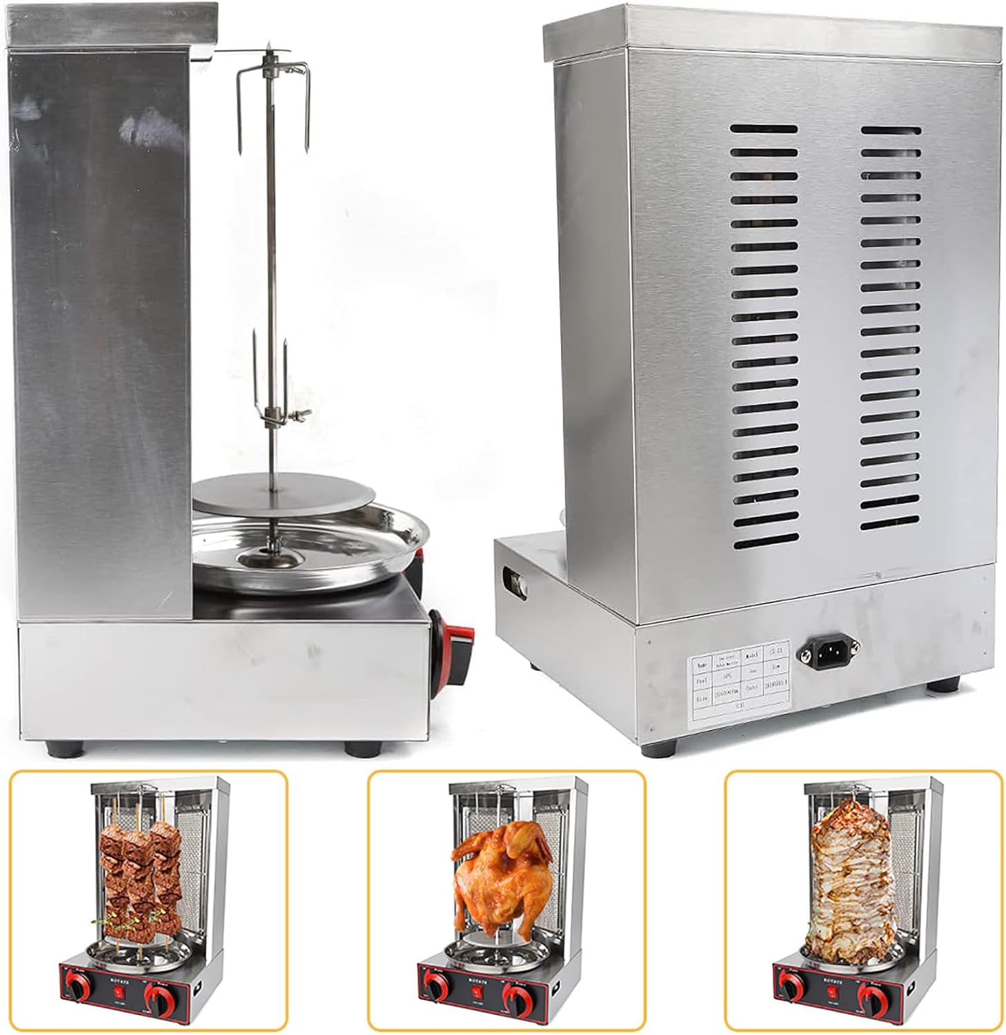 Gasgrillmaschine, Döner-Kebab-Maschine mit 2 Brennern, Fleischbratmaschine für den gewerblichen und privaten Gebrauch, Vertikaler Hähnchendrehspieß