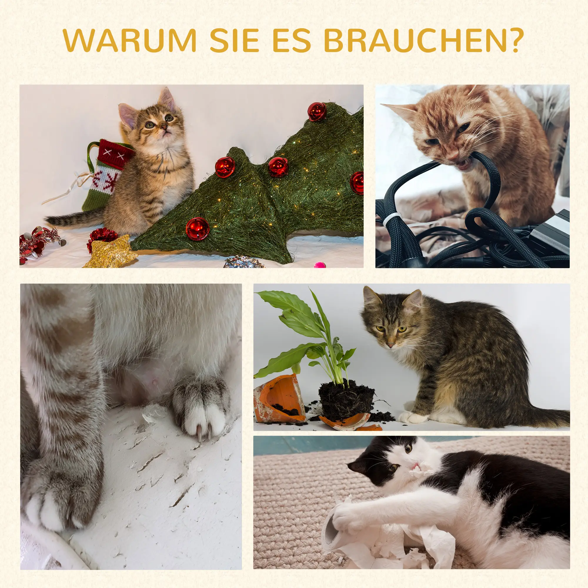 PawHut Krabpaal Kattenmeubel met Sisal Krabpalen en Speelbal Eiken Wit