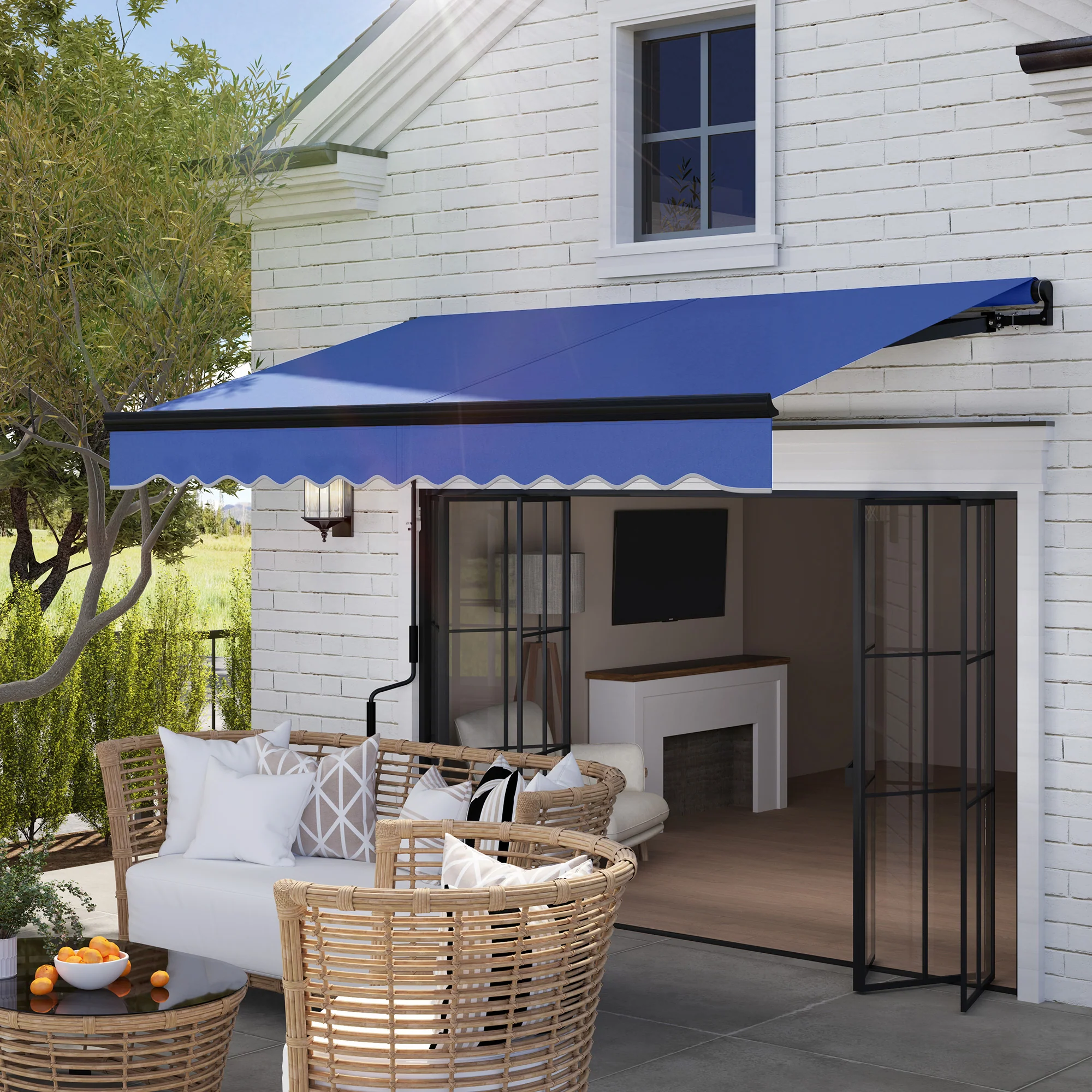 2025 2,5 x 2 m Elektrisch Zonnescherm met LED-licht & Afstandsbediening voor Tuin, Terras en Deck, Blauw
