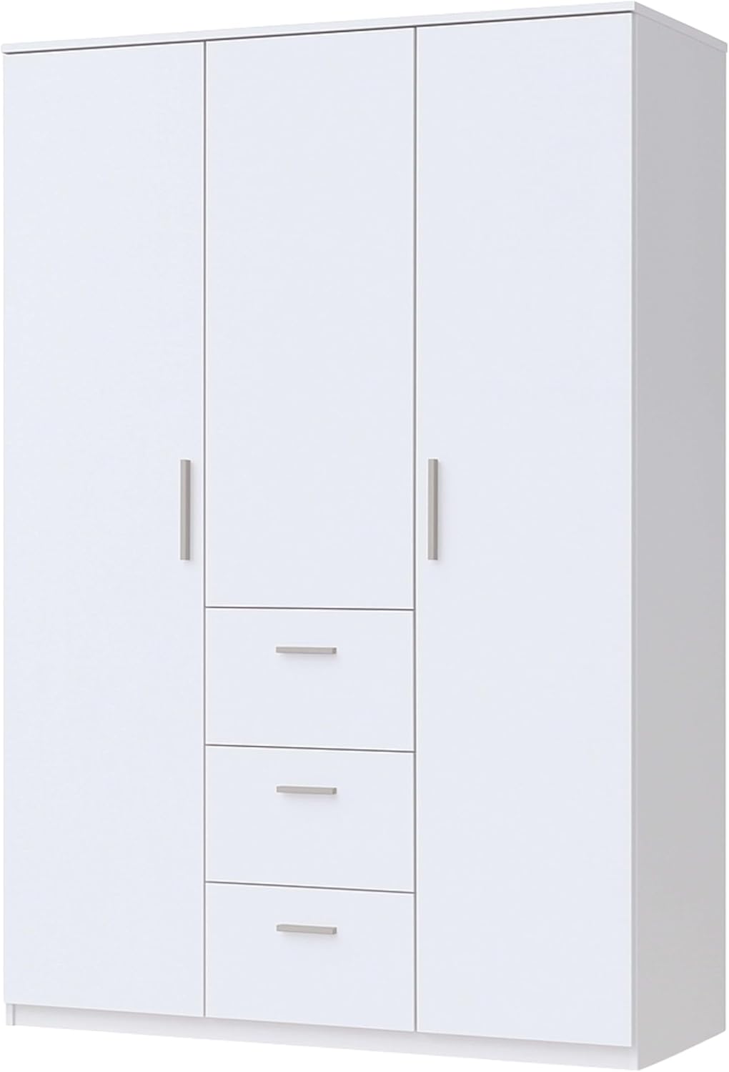 Habitdesign Armario Ropero 3 Puertas y 3 cajones, 203x117x52 (AltoxAnchoxFondo - en Cm), con Barra Colgadora y Estantes, Color Blanco Brillo