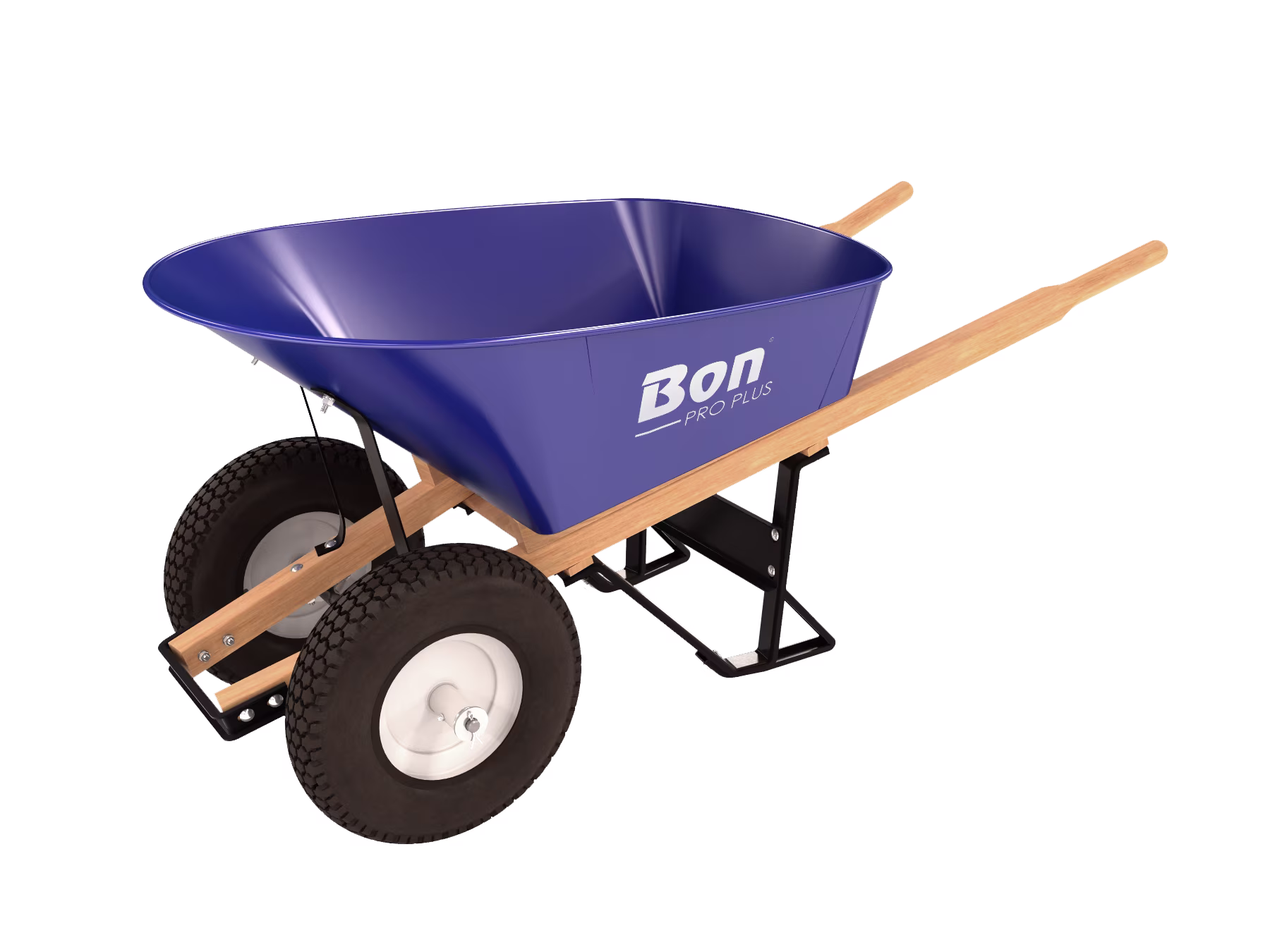 Bon 11-676 Double Knobby Tire Steel Wheel Barrow - 6 Cu Ft Tray - Wood Handle