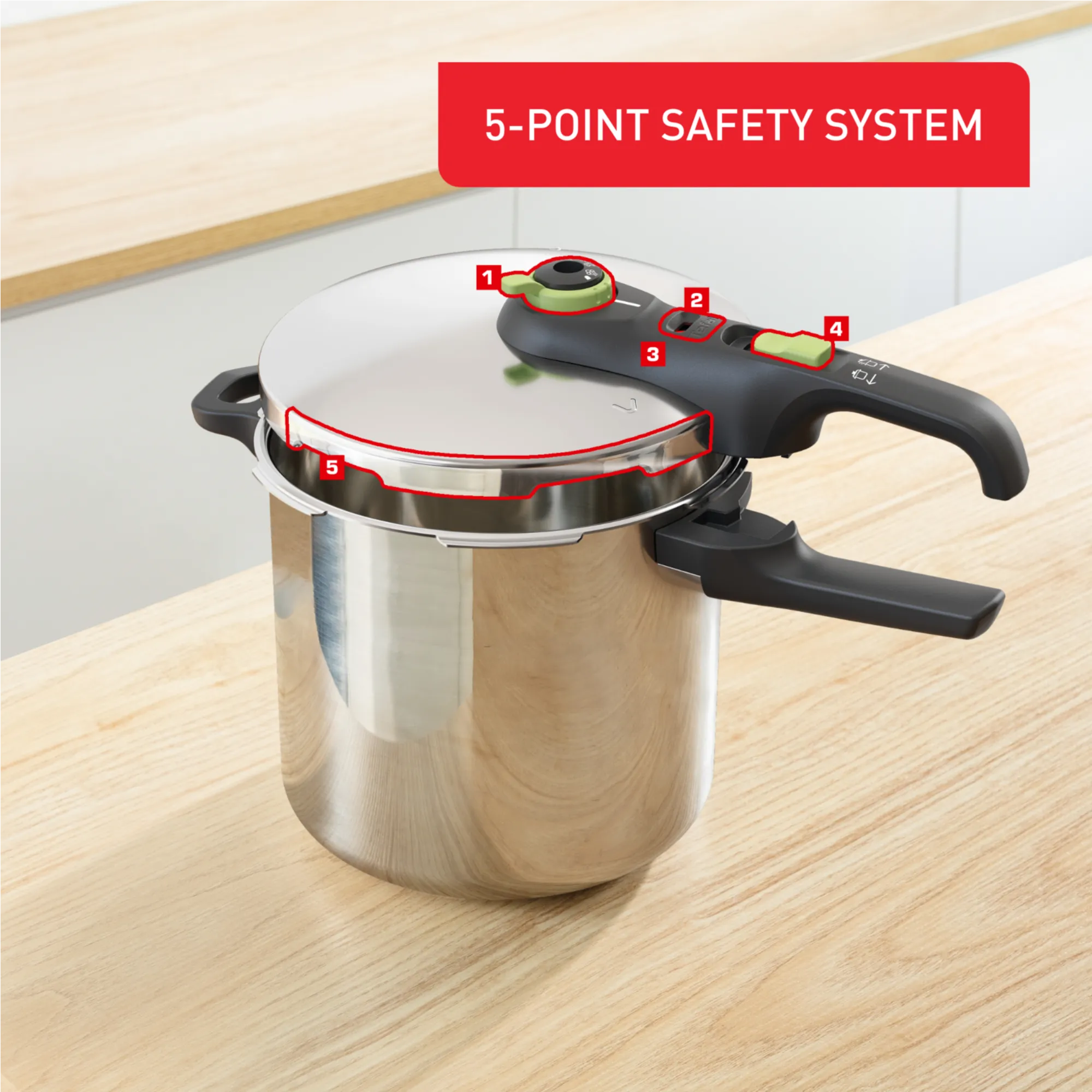 Tefal Secure Trendy inductiegeschikte snelkookpan van roestvrij staal, 8L