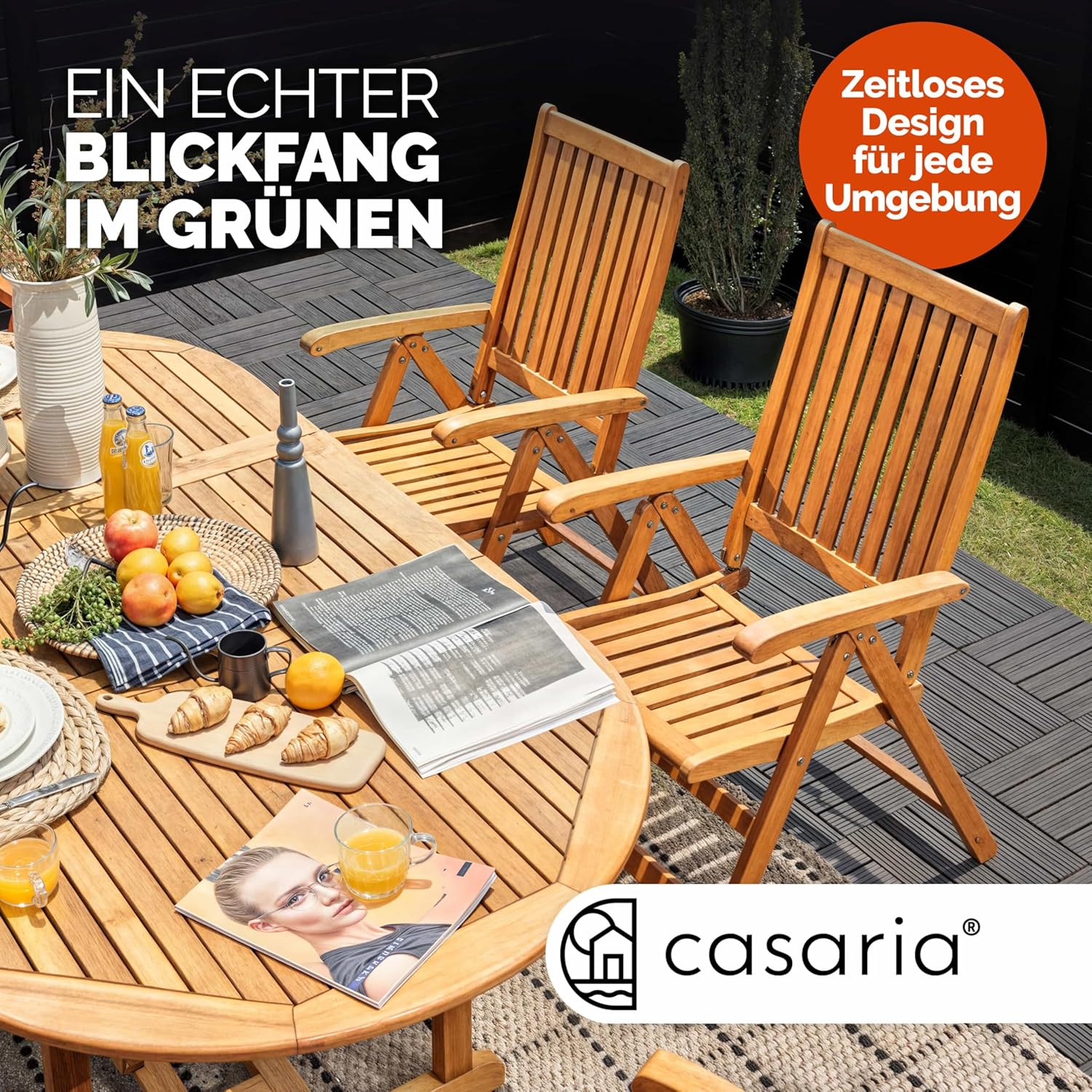 Casaria® 2er Set Gartenstuhl Balkonstuhl Holz FSC®-Zertifiziert Eukalyptus Klappbar Rückenlehne 5-Fach Verstellbar 55x70cm Garten Balkon Terrasse Klappstuhl Hochlehner Braun