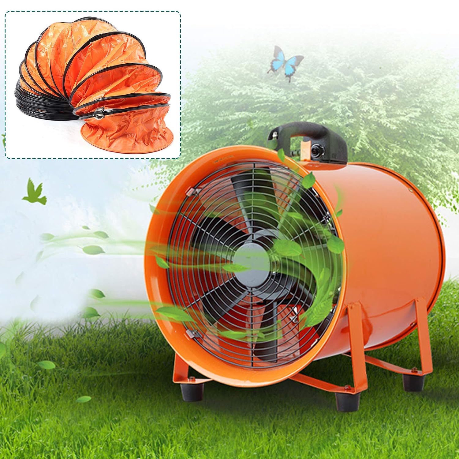 Futchoy 250 mm Gebläse Bauventilator Ventilator Baugebläse Industrie Axialgebläse Baulüfter Industrieventilator Windmaschine mit 10m Schlauch für Fabriken, Keller, Werften usw