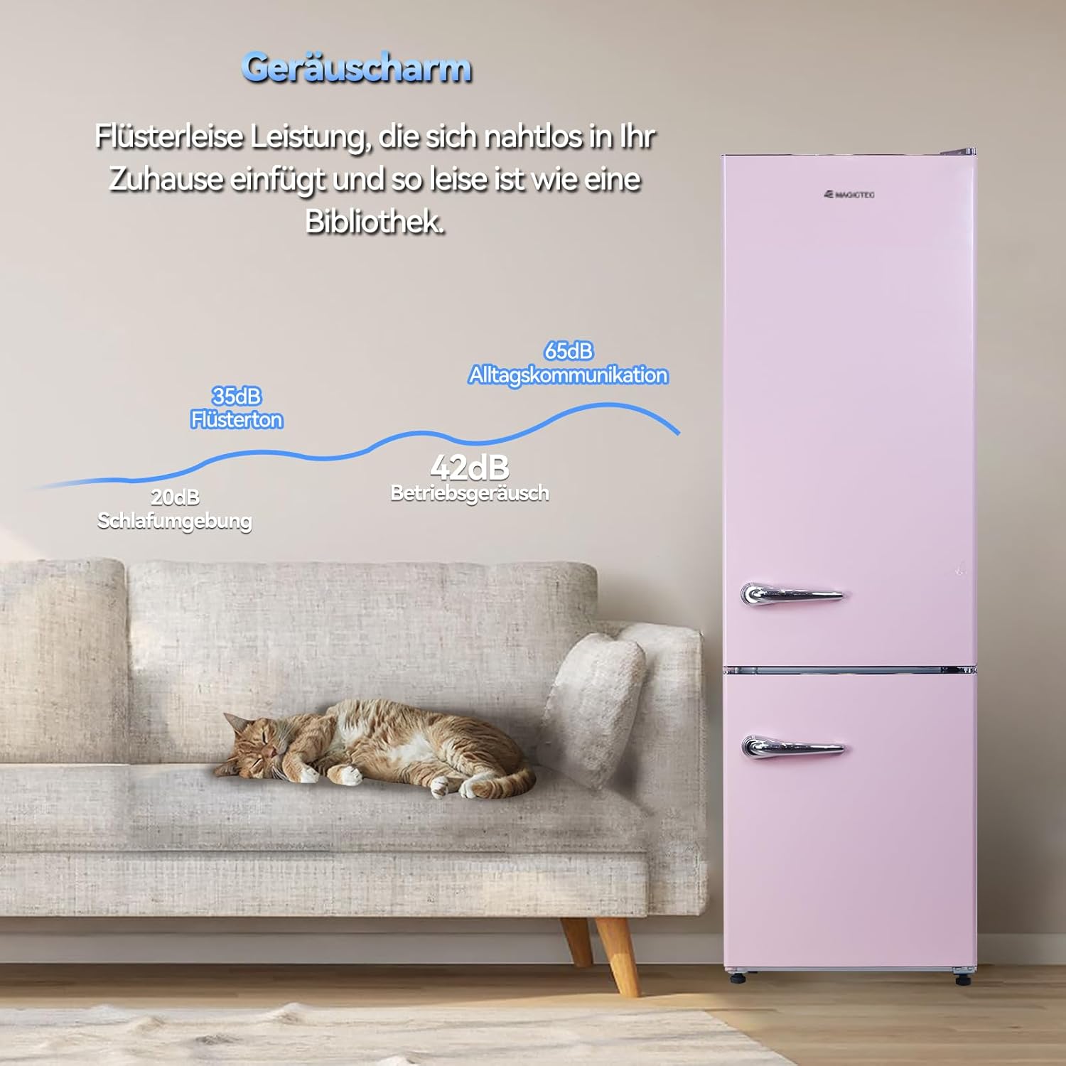 magictec Retro Kühlschrank Mit Gefrierfach Vintage 179cm,【Total No Frost Plus 】, 236L (168L/68L Gefrierfach) | Kühl Gefrierkombination Freistehend Retro | Elektronische Steuerung | Türalarm | Rosa