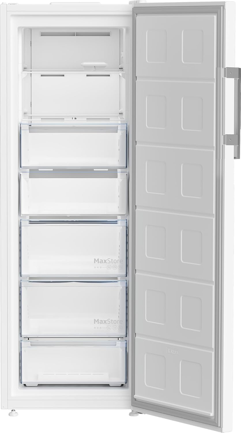 Beko Gefrierschrank B5RFNE295W freistehender Gefrierschrank, 260 l Gesamtrauminhalt, 5 Gefrierschubladen, 2 Gefrierfächer, NoFrost, Türalarm, 38 dB, Weiß