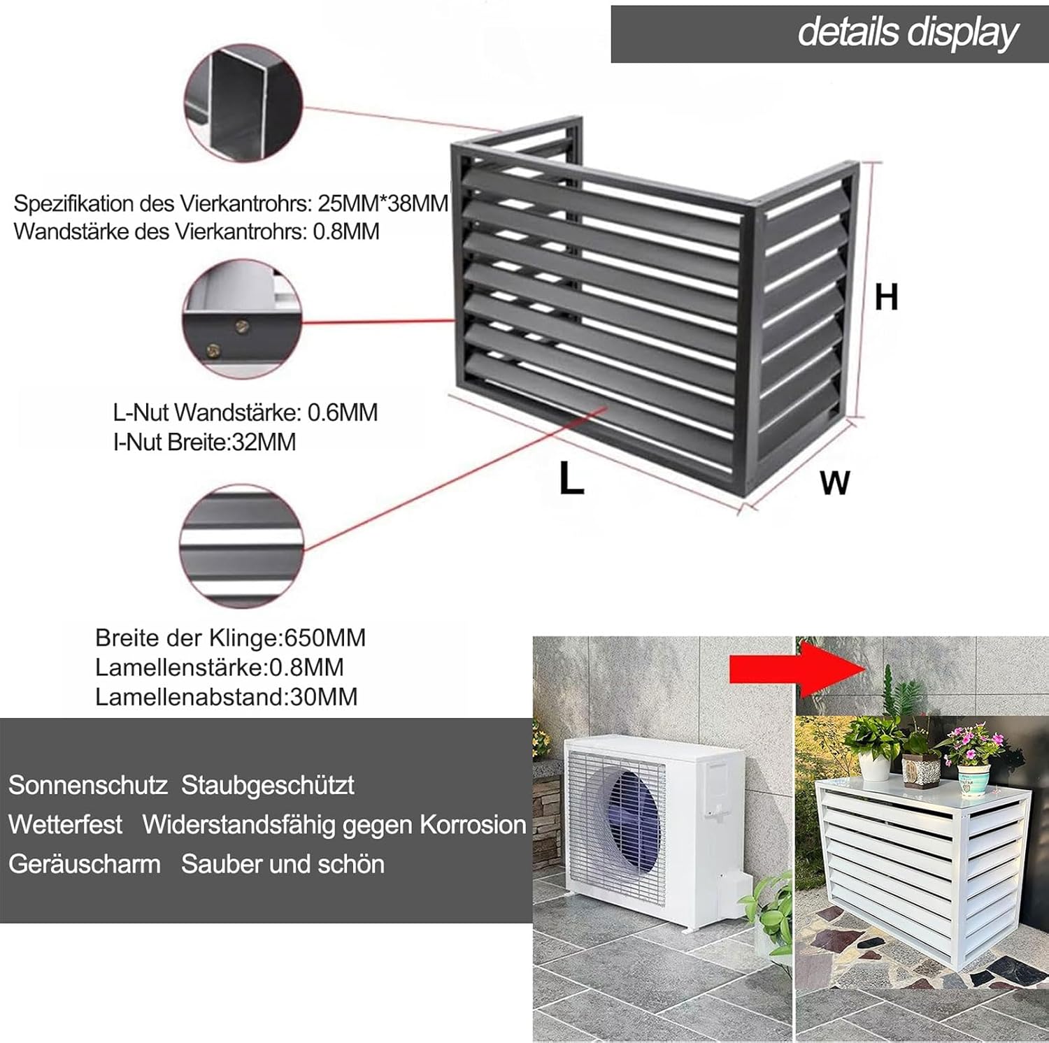 5P Außenklimaanlage Abdeckung Verkleidung aus Aluminium Wasserdichter Klimaanlagen Schutzabdeckung Staubschutz for Haus Rechteck Outdoor Fenster AC Einheit Split Schutzgitter for Wärmepumpen