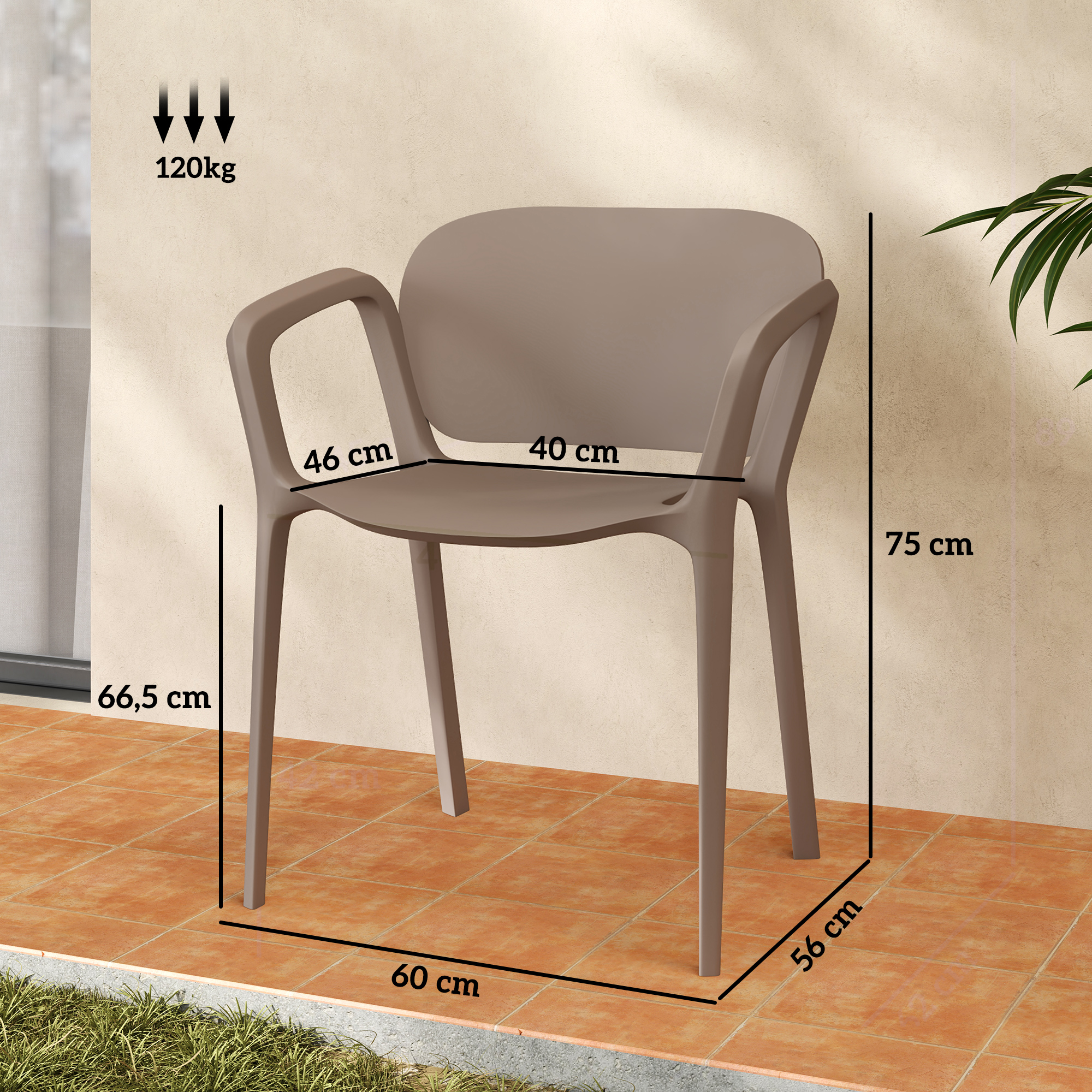 Outsunny 4-delige Tuinstoel Set Weerbestendig, Stapelbare Kunststof Stoelen met Armleuningen en Rugleuning tot 120 kg Belastbaar