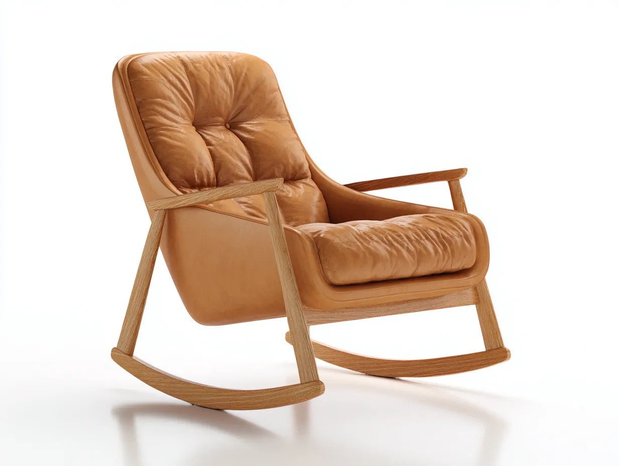 Schaukelstuhl Kunstleder 74 x 96 x 100 cm - hellbraun - für Wohnzimmer - modern mit Holzgestell