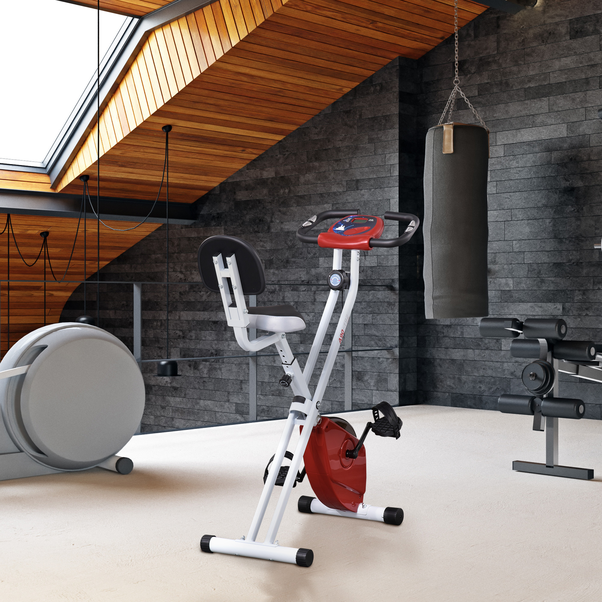 Hometrainer, fietstrainer, trainingsfiets met in 8 niveaus instelbare magnetische weerstand, staal, wit, 43 x 97 x 109 cm